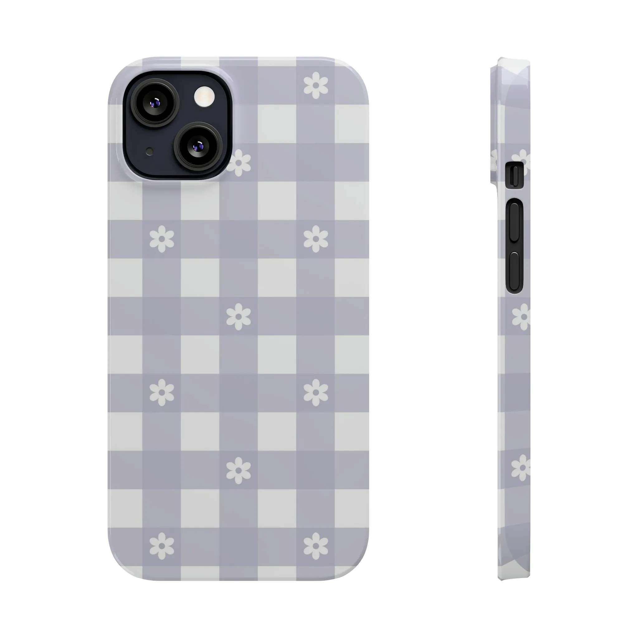 Daisies and Purple Gingham Design Sleek Elegance Wireless-Charging Compatible Phone Case Slim Phone Case compatible with over 20 iphone models