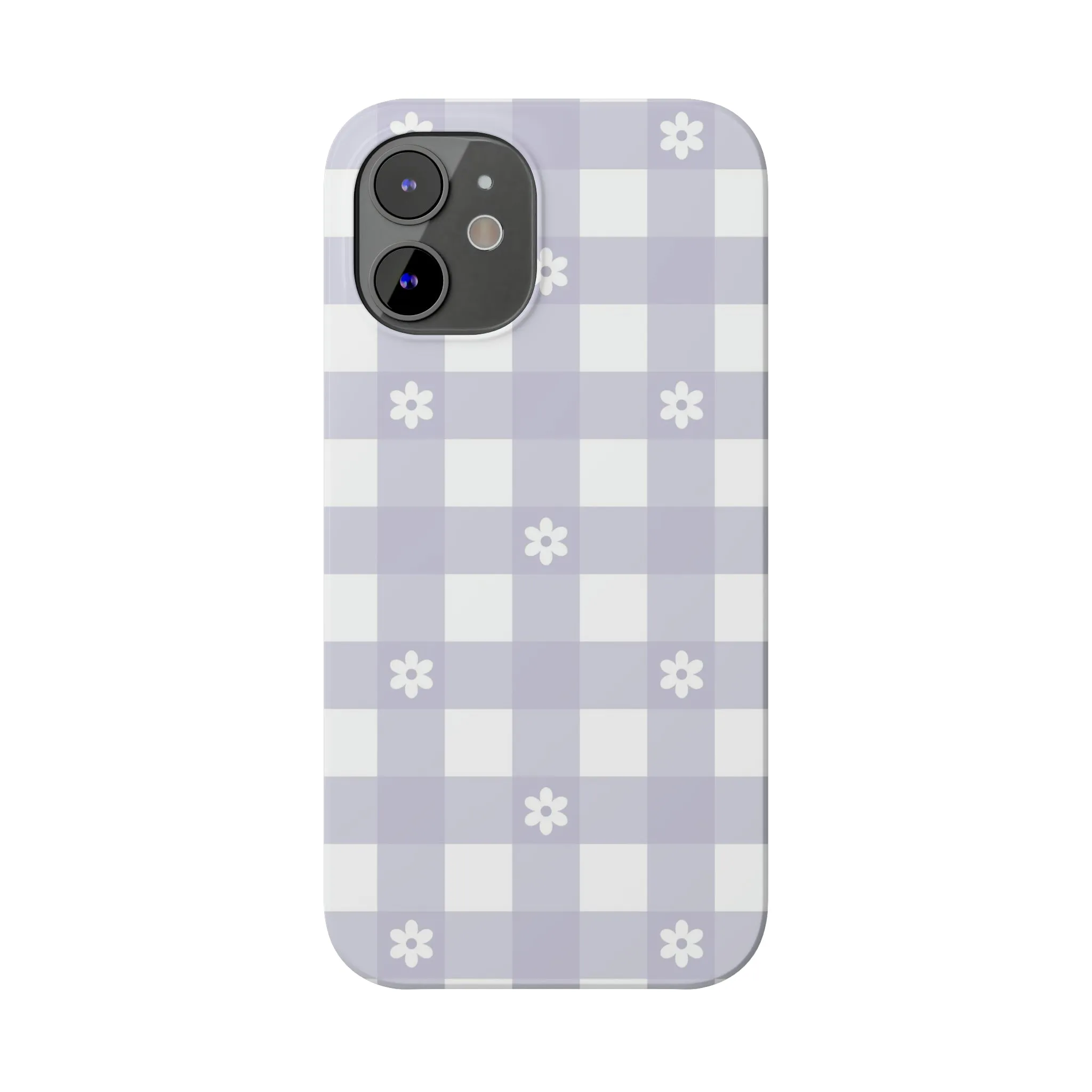 Daisies and Purple Gingham Design Sleek Elegance Wireless-Charging Compatible Phone Case Slim Phone Case compatible with over 20 iphone models