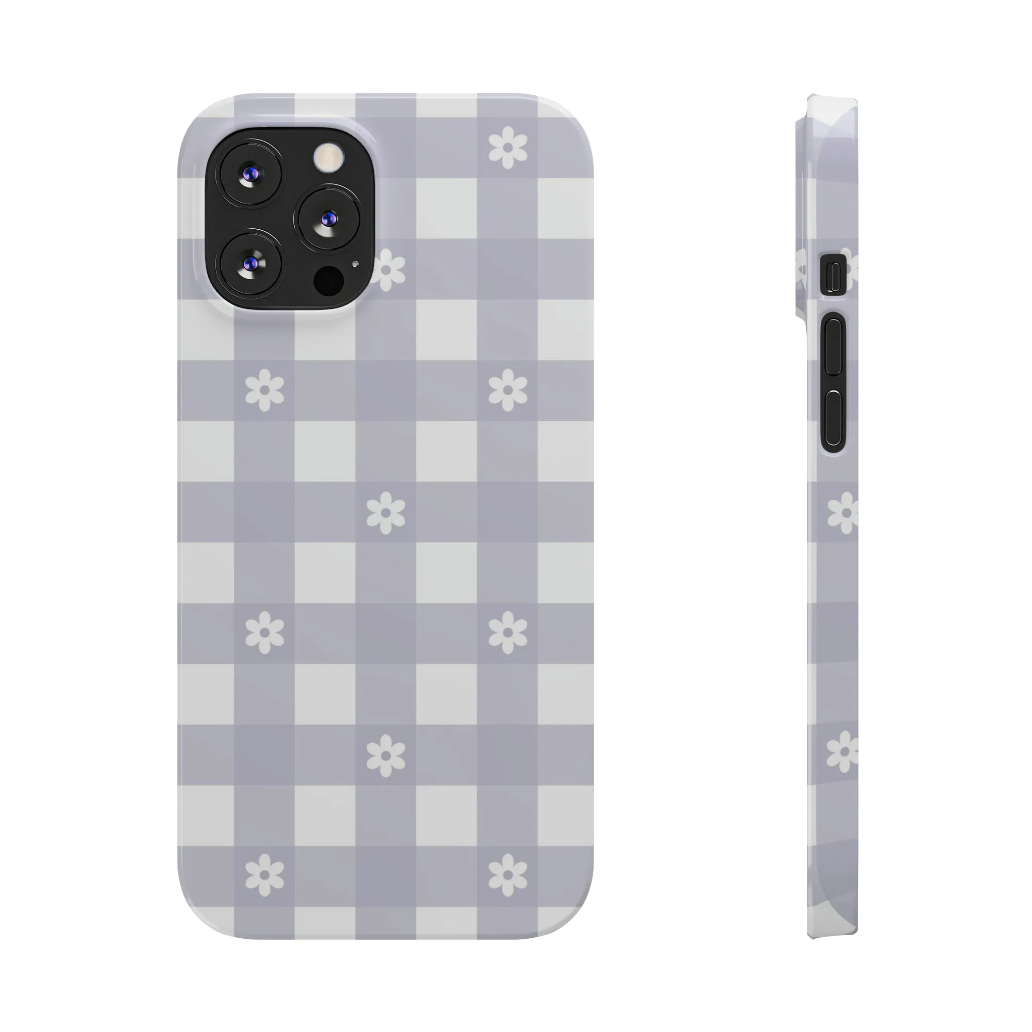 Daisies and Purple Gingham Design Sleek Elegance Wireless-Charging Compatible Phone Case Slim Phone Case compatible with over 20 iphone models