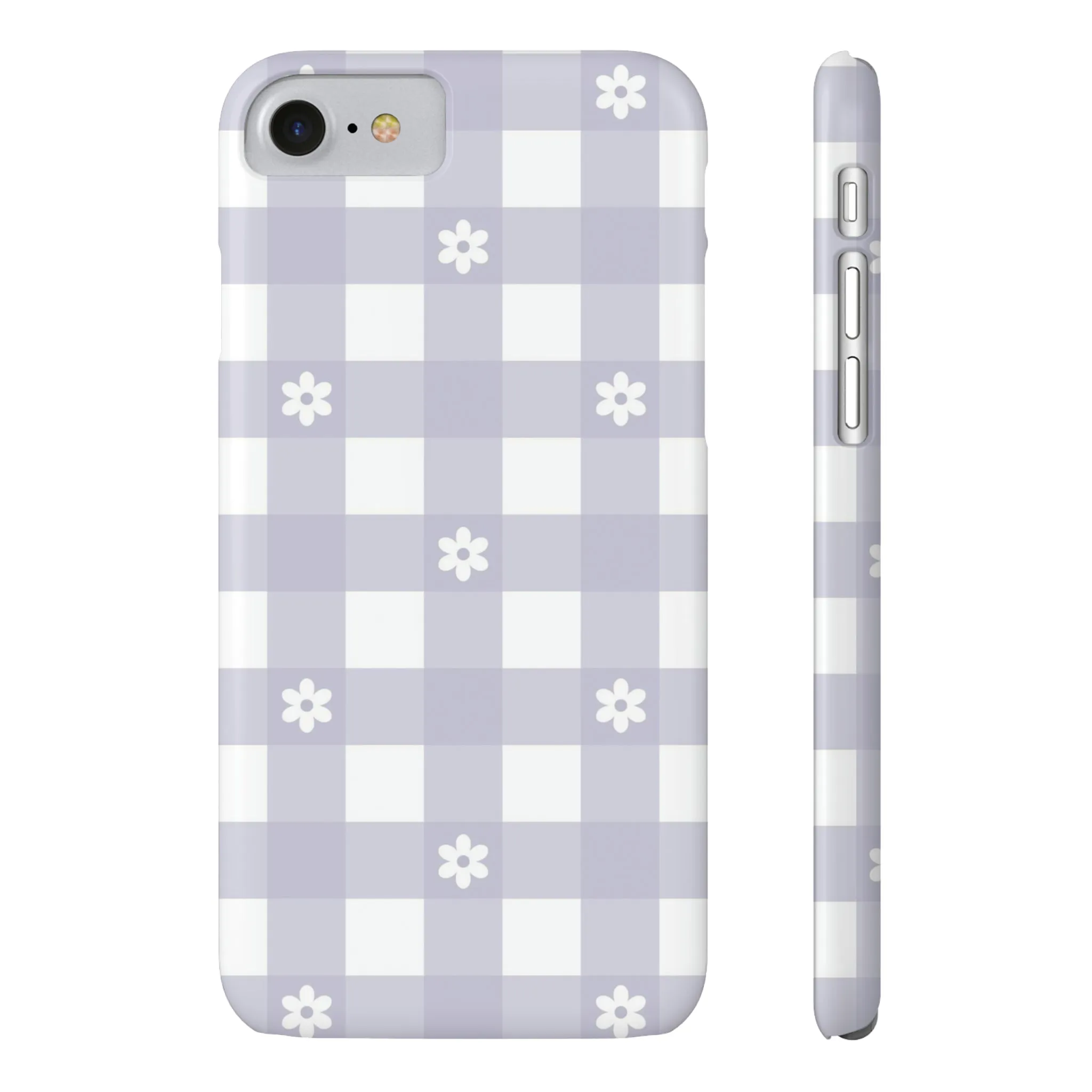 Daisies and Purple Gingham Design Sleek Elegance Wireless-Charging Compatible Phone Case Slim Phone Case compatible with over 20 iphone models