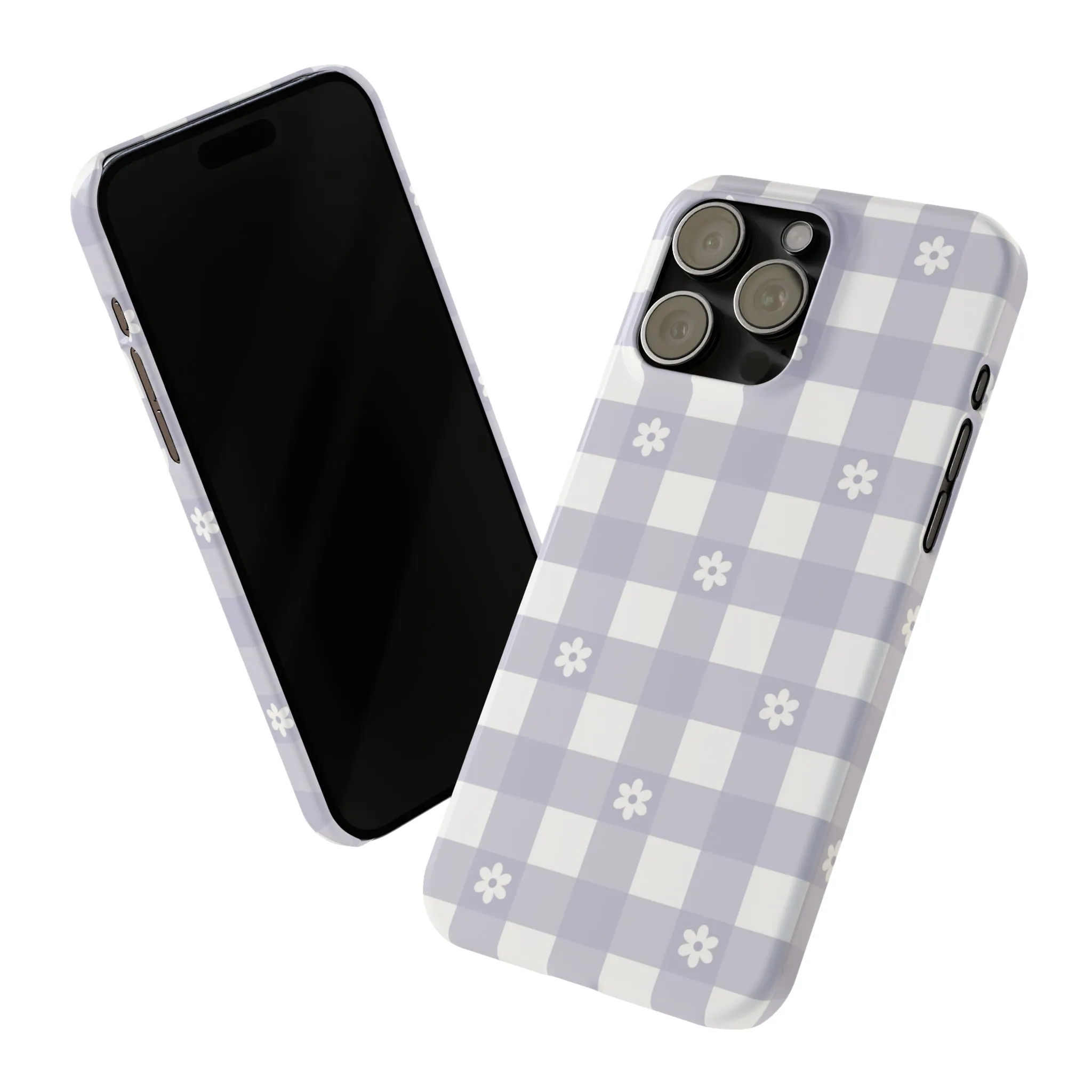 Daisies and Purple Gingham Design Sleek Elegance Wireless-Charging Compatible Phone Case Slim Phone Case compatible with over 20 iphone models