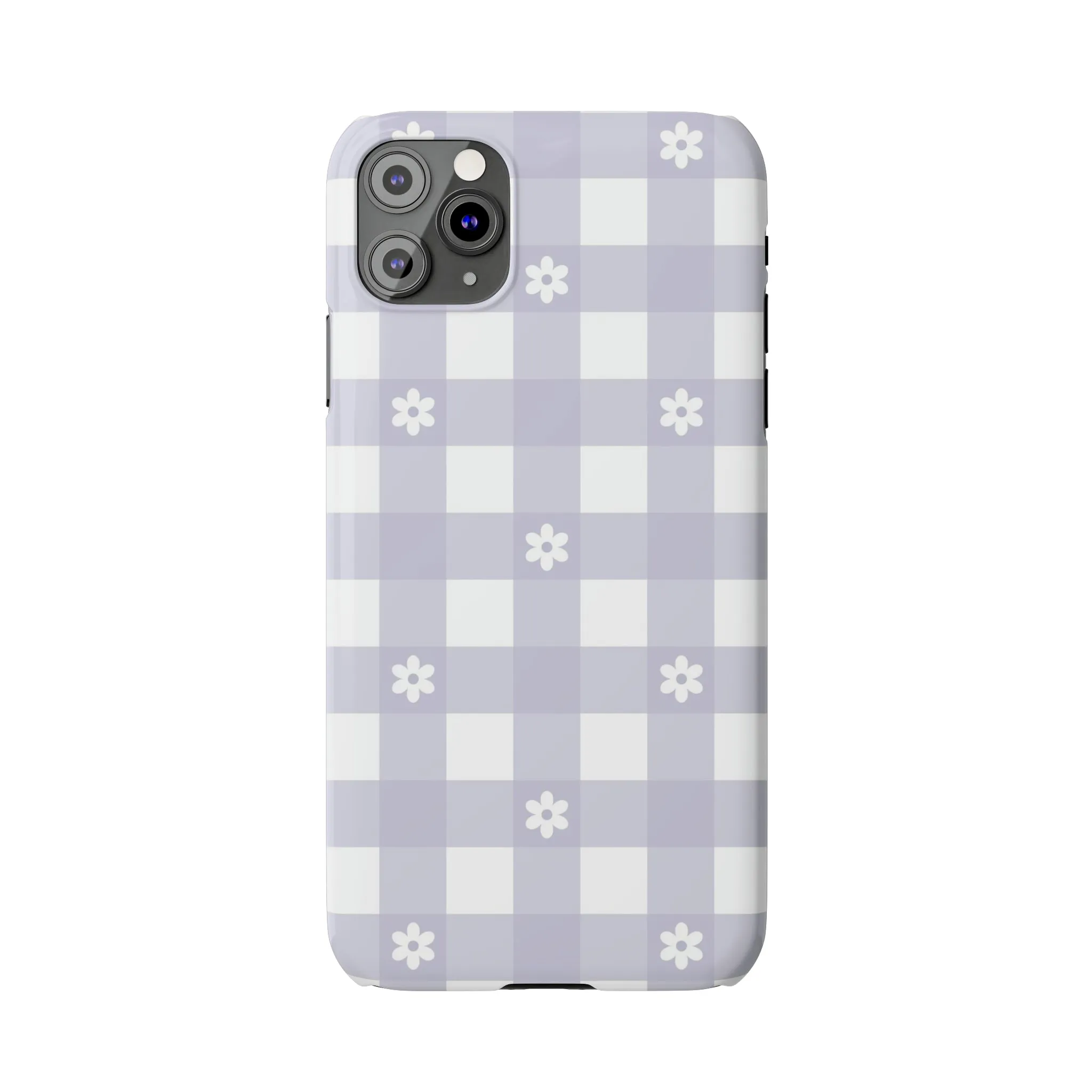 Daisies and Purple Gingham Design Sleek Elegance Wireless-Charging Compatible Phone Case Slim Phone Case compatible with over 20 iphone models