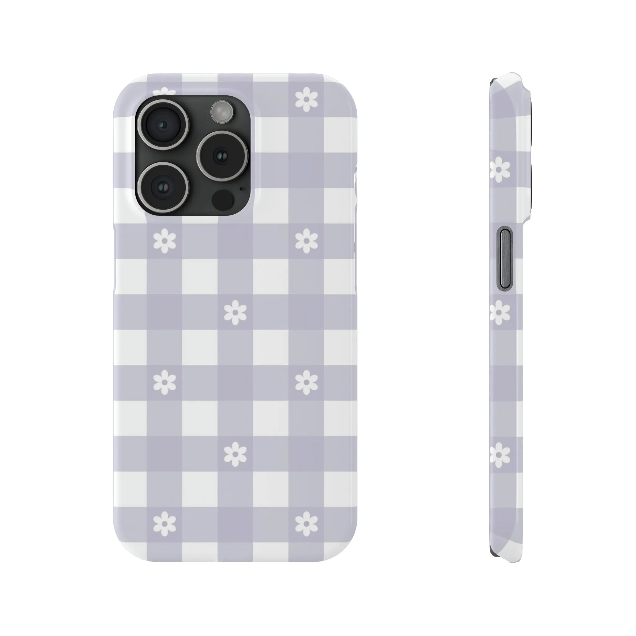 Daisies and Purple Gingham Design Sleek Elegance Wireless-Charging Compatible Phone Case Slim Phone Case compatible with over 20 iphone models