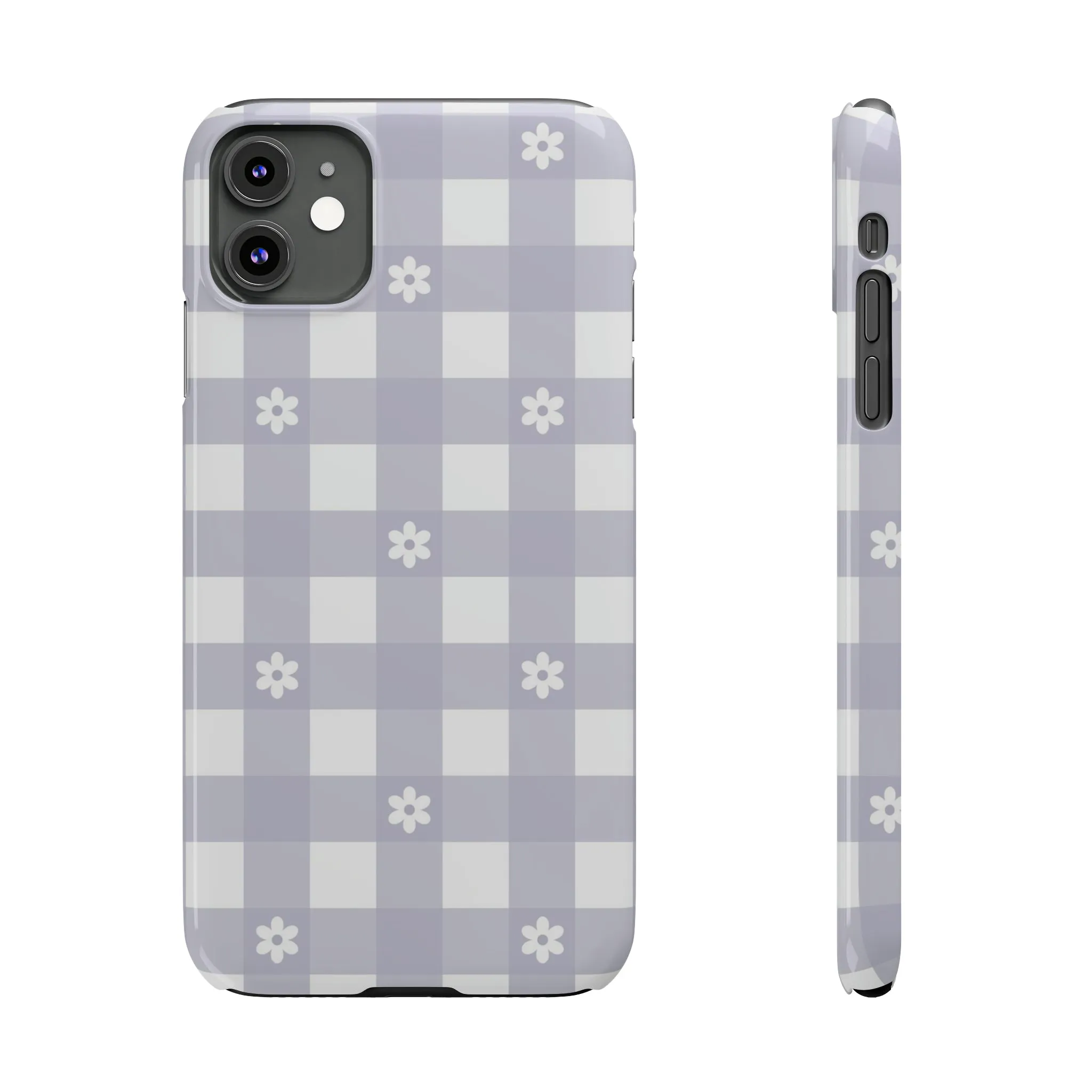 Daisies and Purple Gingham Design Sleek Elegance Wireless-Charging Compatible Phone Case Slim Phone Case compatible with over 20 iphone models