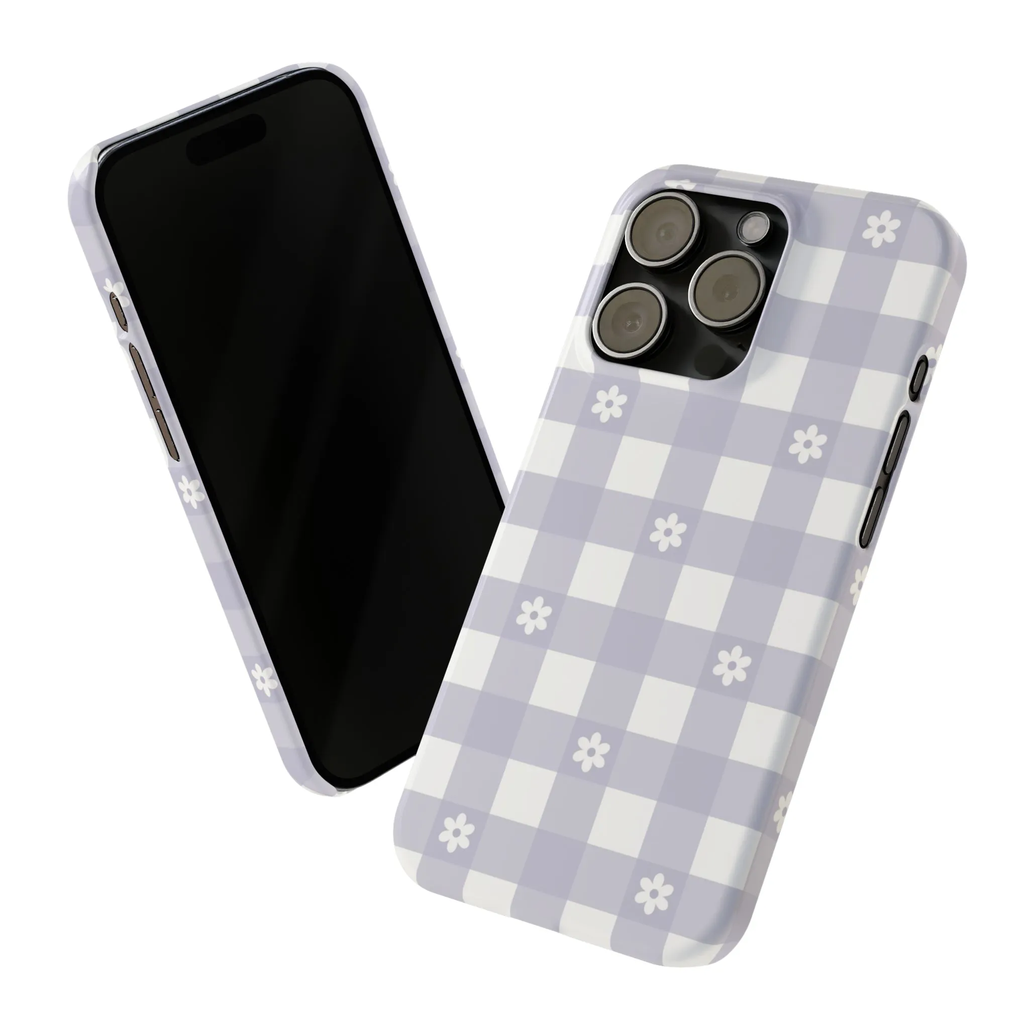 Daisies and Purple Gingham Design Sleek Elegance Wireless-Charging Compatible Phone Case Slim Phone Case compatible with over 20 iphone models