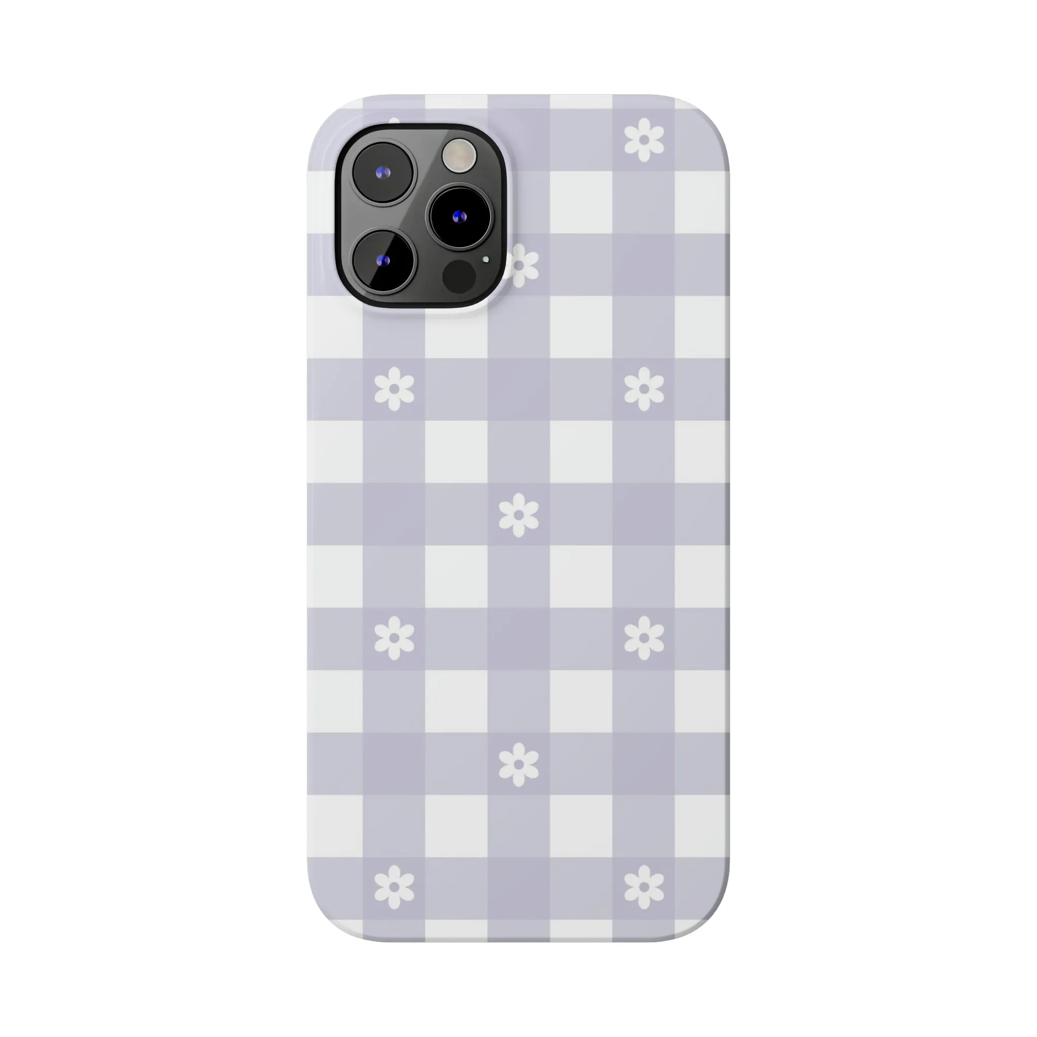 Daisies and Purple Gingham Design Sleek Elegance Wireless-Charging Compatible Phone Case Slim Phone Case compatible with over 20 iphone models