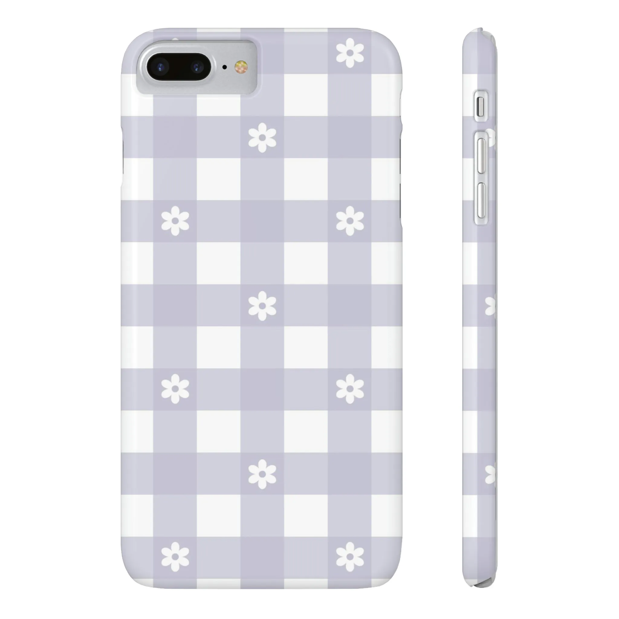 Daisies and Purple Gingham Design Sleek Elegance Wireless-Charging Compatible Phone Case Slim Phone Case compatible with over 20 iphone models