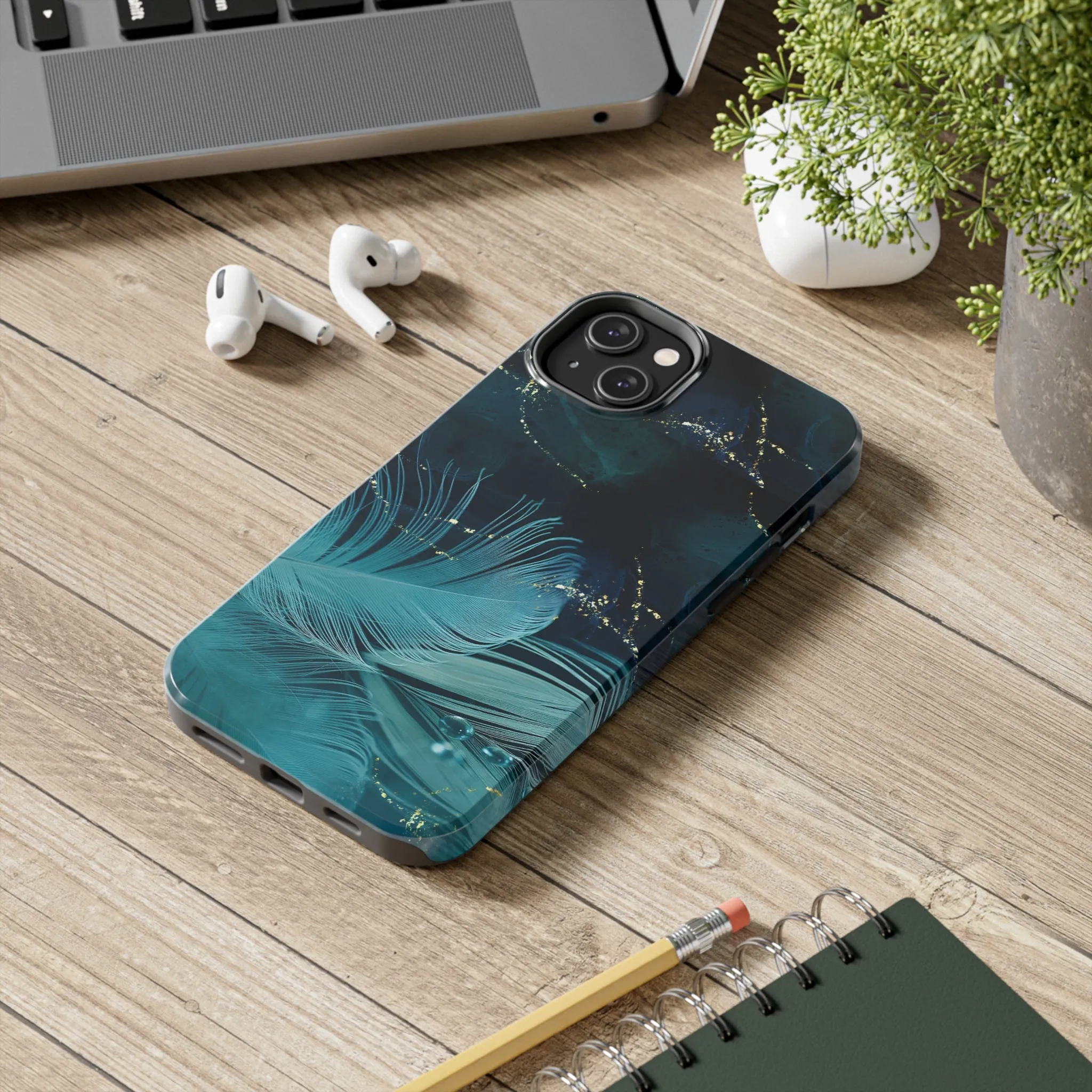 Dreamy Blue Feather design Tough Phone Case compatible with a large variety of iPhone models, Gift, Phone