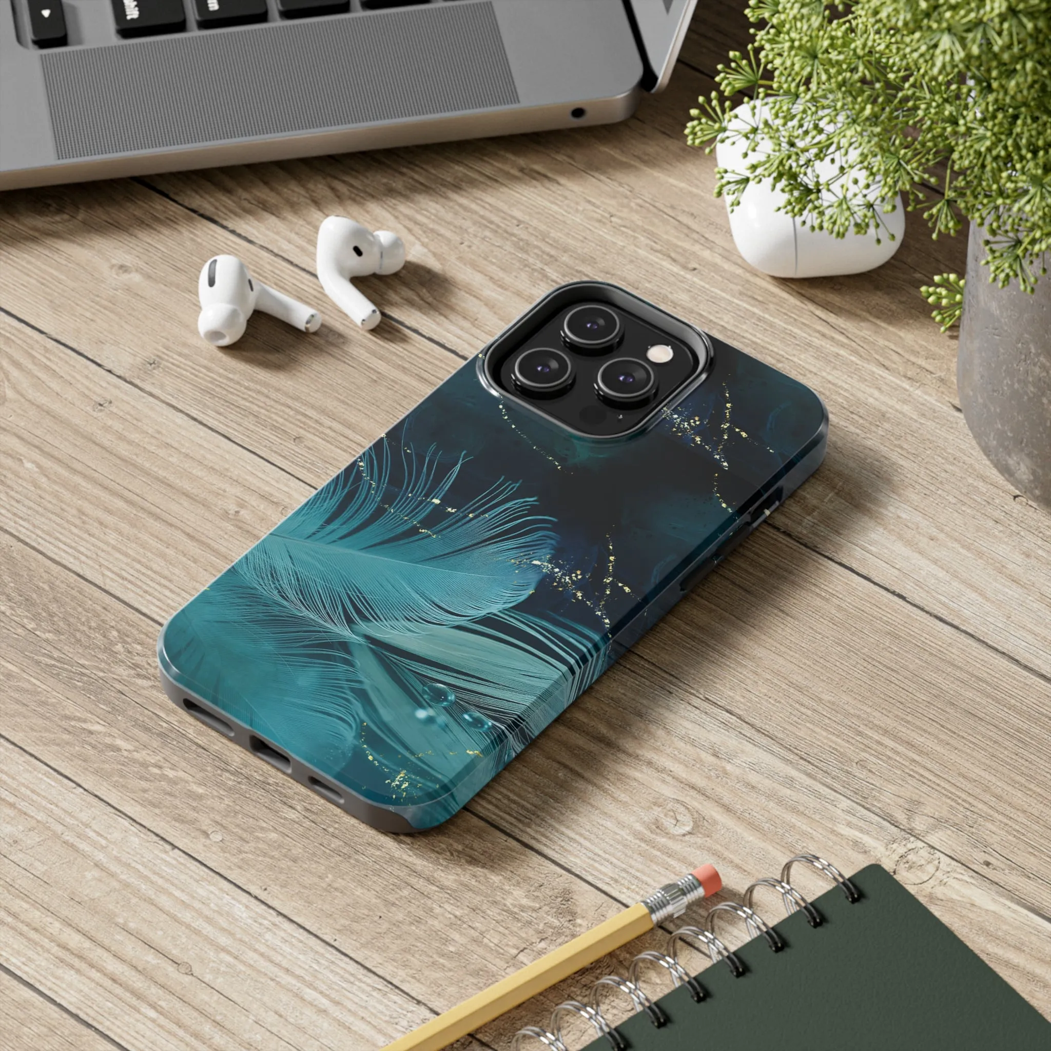 Dreamy Blue Feather design Tough Phone Case compatible with a large variety of iPhone models, Gift, Phone