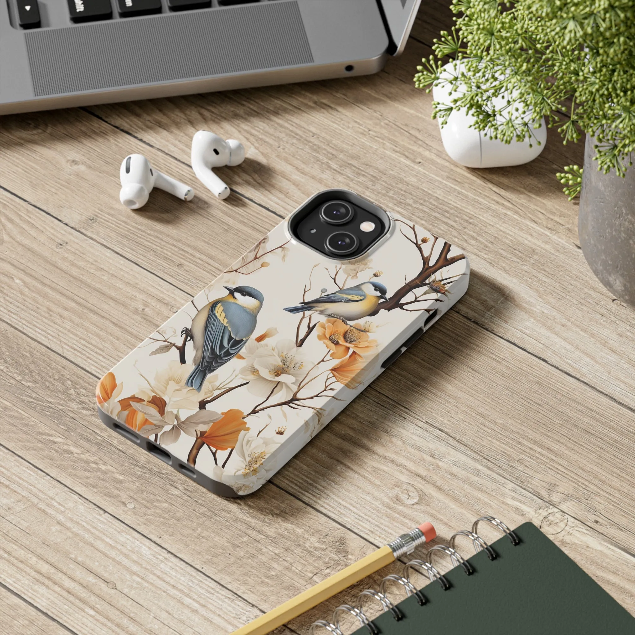 Dried Flowers and Birds Digital print Design Tough Phone Case compatible with a large variety of iPhone models, Gift, Phone Case