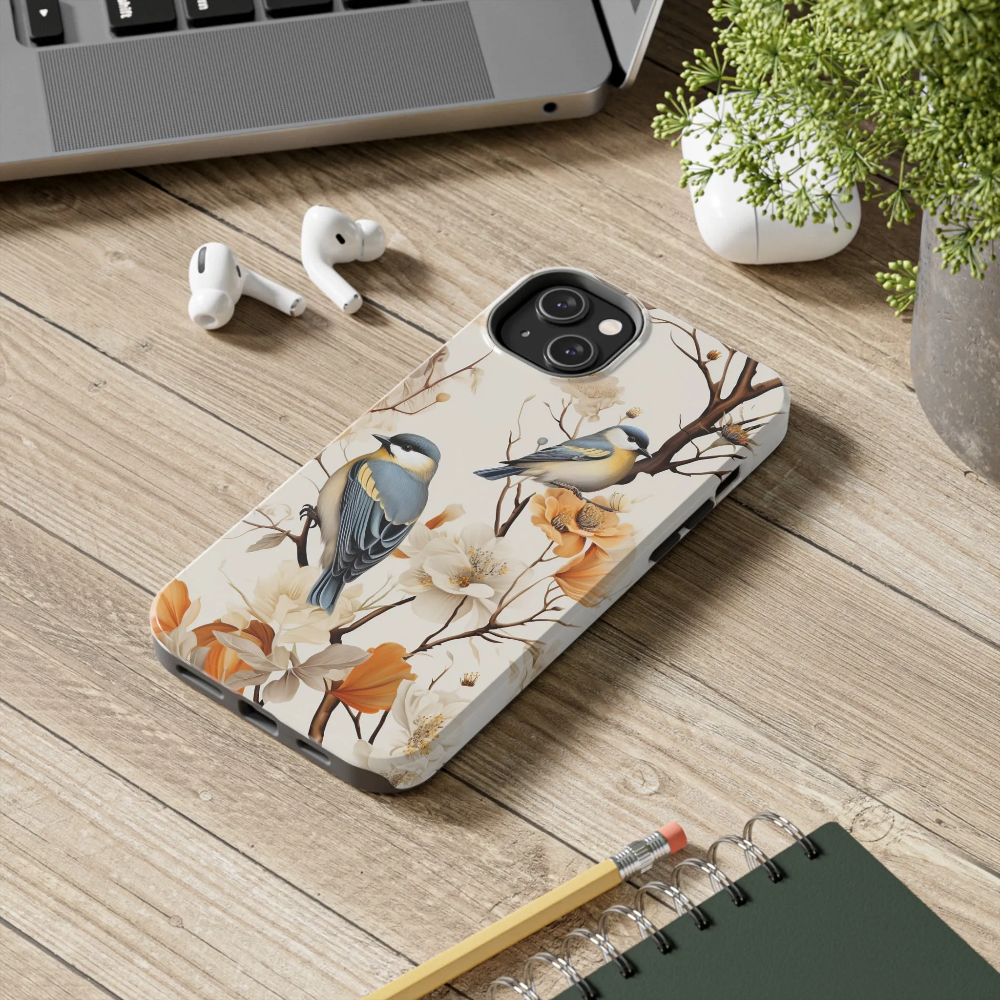 Dried Flowers and Birds Digital print Design Tough Phone Case compatible with a large variety of iPhone models, Gift, Phone Case