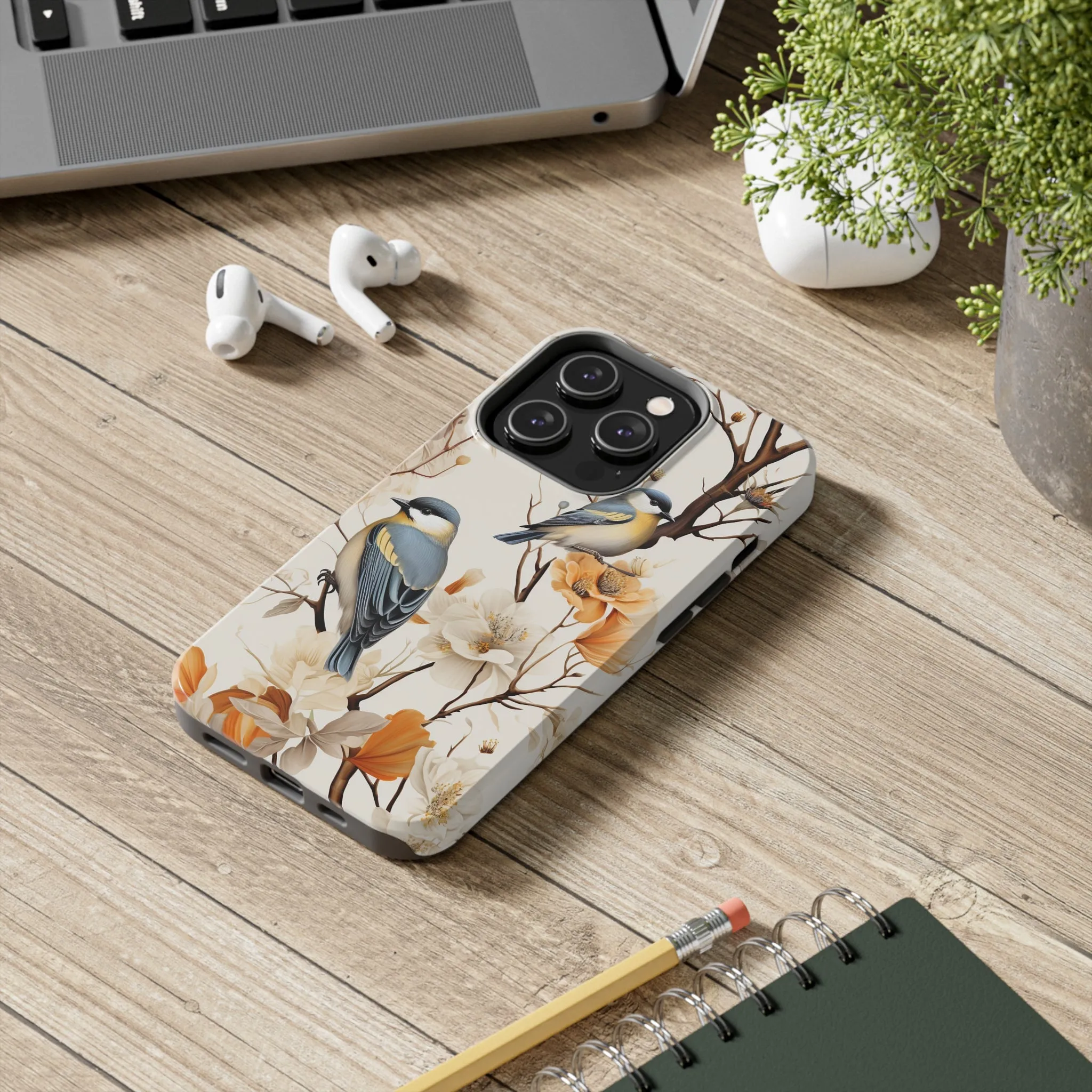 Dried Flowers and Birds Digital print Design Tough Phone Case compatible with a large variety of iPhone models, Gift, Phone Case