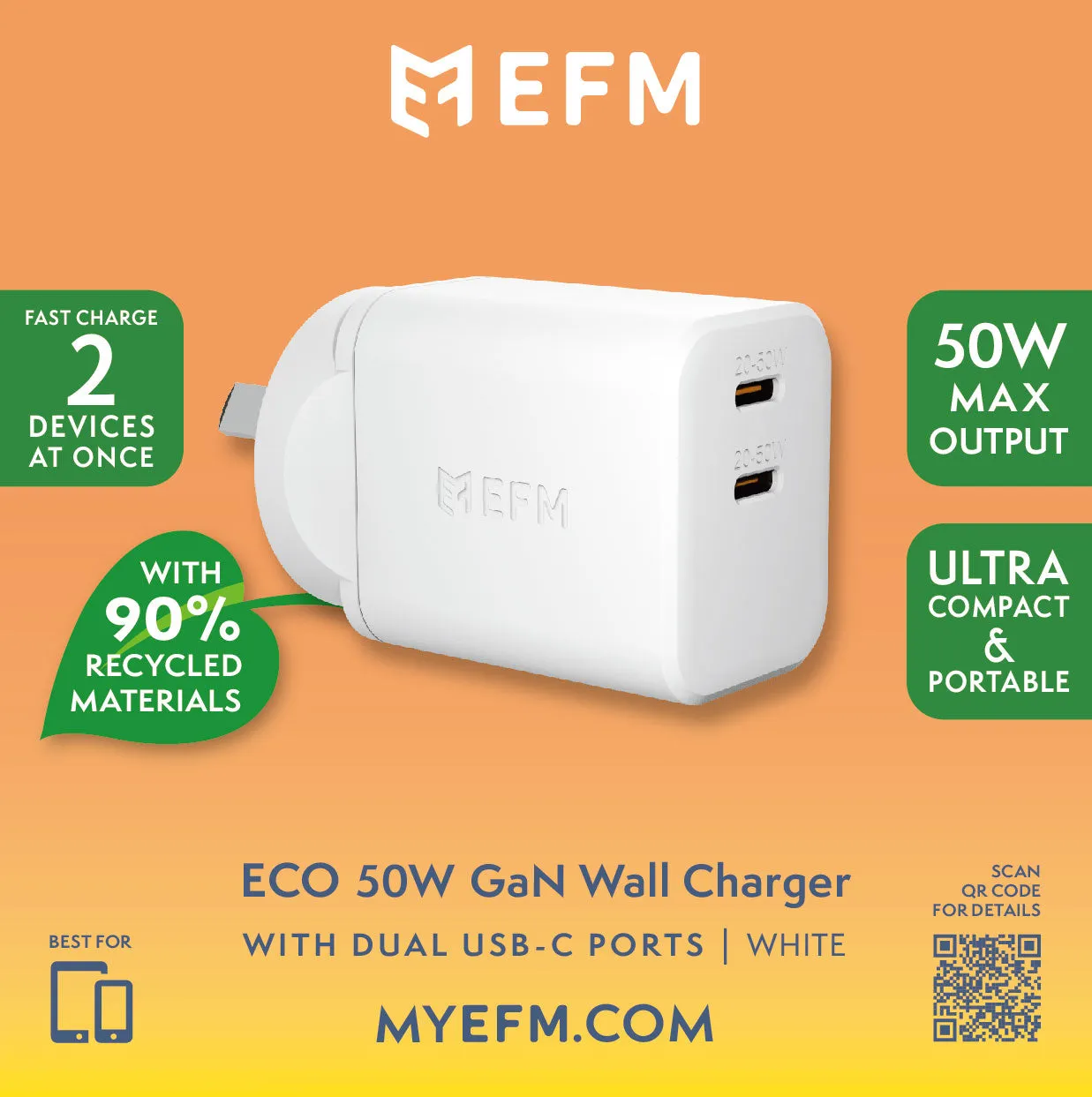 ECO 50W GaN Wall Charger - With Power Delivery and PPS