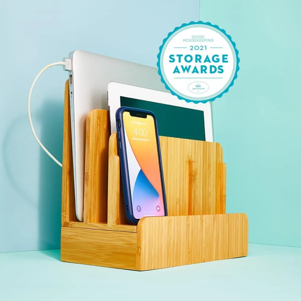 Eco-Friendly Bamboo Multi-Device Charging Station Dock & Organizer