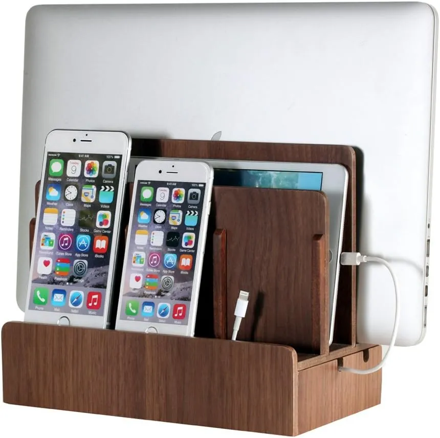 Eco-Friendly Bamboo Multi-Device Charging Station Dock & Organizer