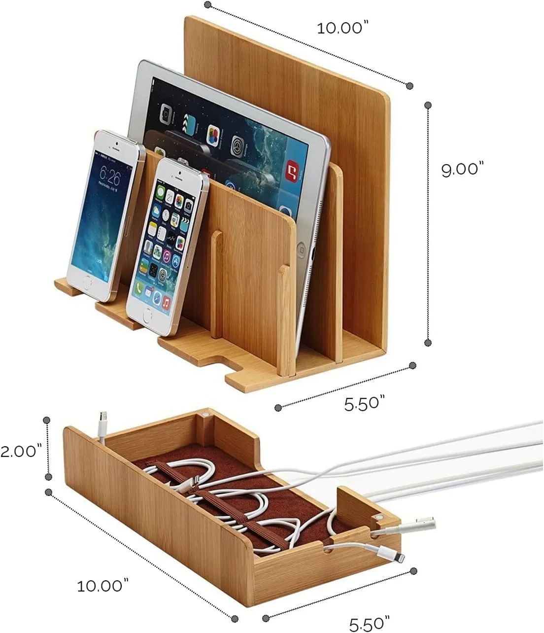 Eco-Friendly Bamboo Multi-Device Charging Station Dock & Organizer