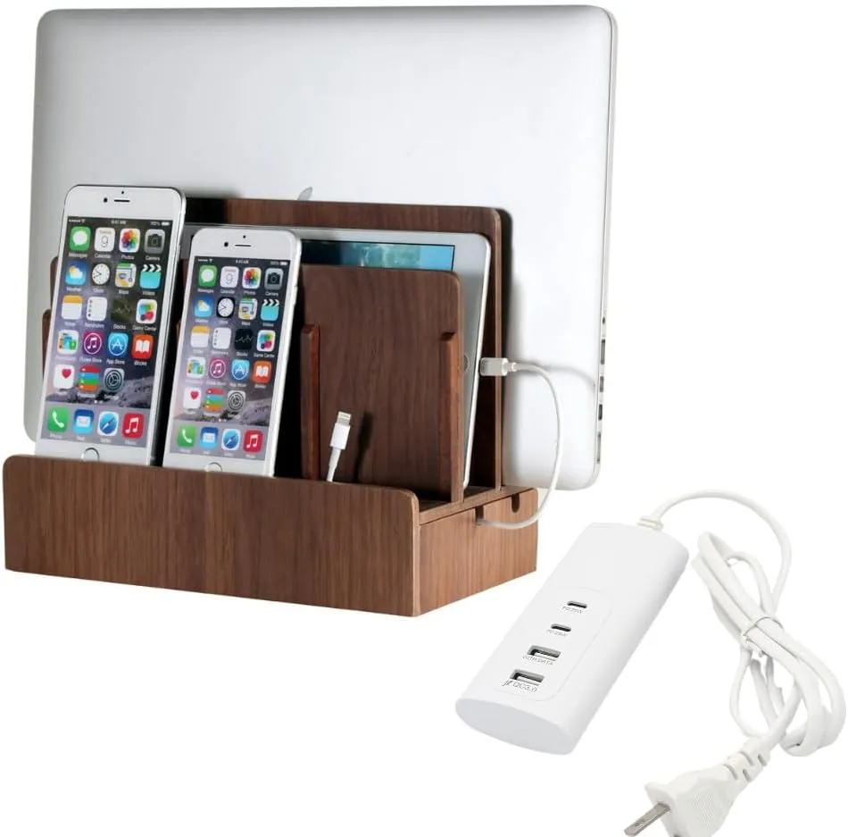 Eco-Friendly Bamboo Multi-Device Charging Station Dock & Organizer