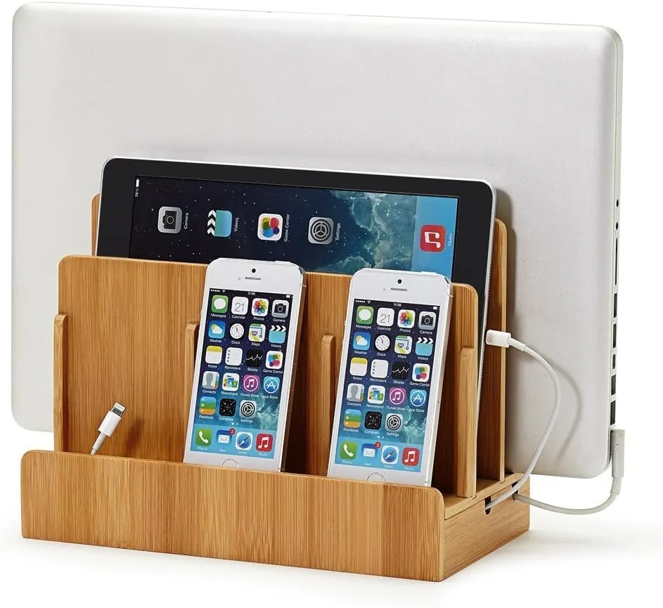 Eco-Friendly Bamboo Multi-Device Charging Station Dock & Organizer