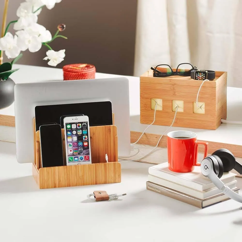 Eco-Friendly Bamboo Multi-Device Charging Station Dock & Organizer