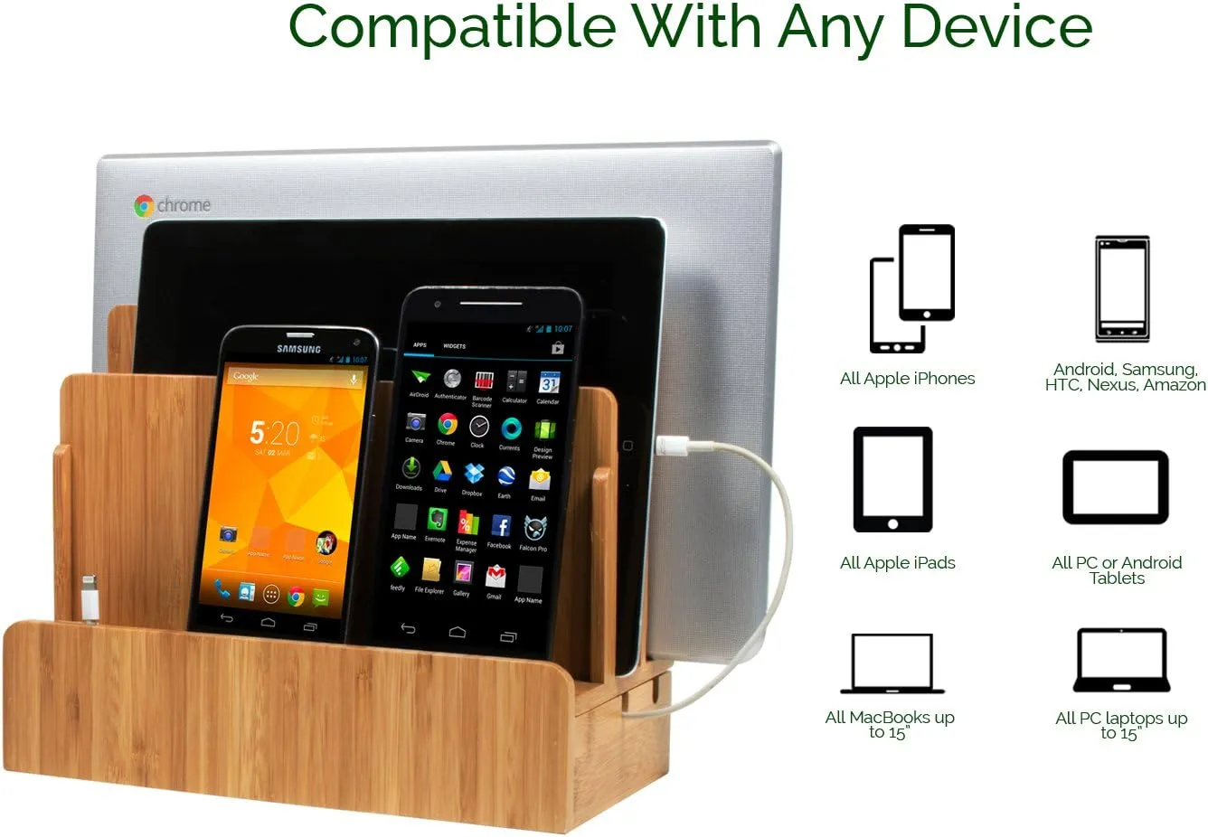 Eco-Friendly Bamboo Multi-Device Charging Station Dock & Organizer