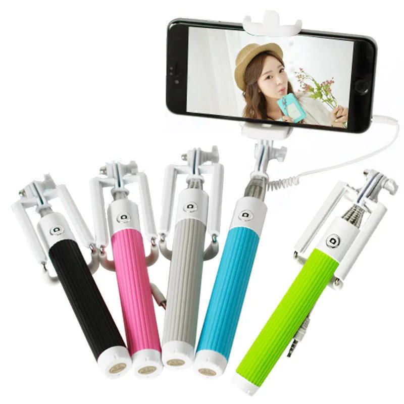 Fashion Extendable Wired Remote Shutter Selfie Stick Monopod For iPhone Smartphone - Gray