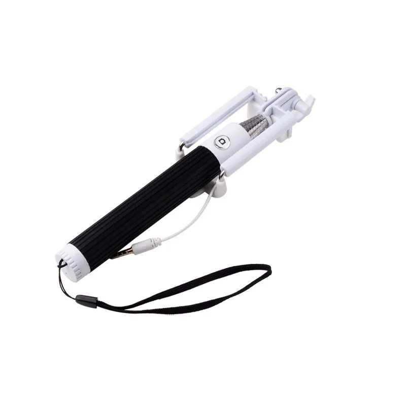 Fashion Extendable Wired Remote Shutter Selfie Stick Monopod For iPhone Smartphone - Gray