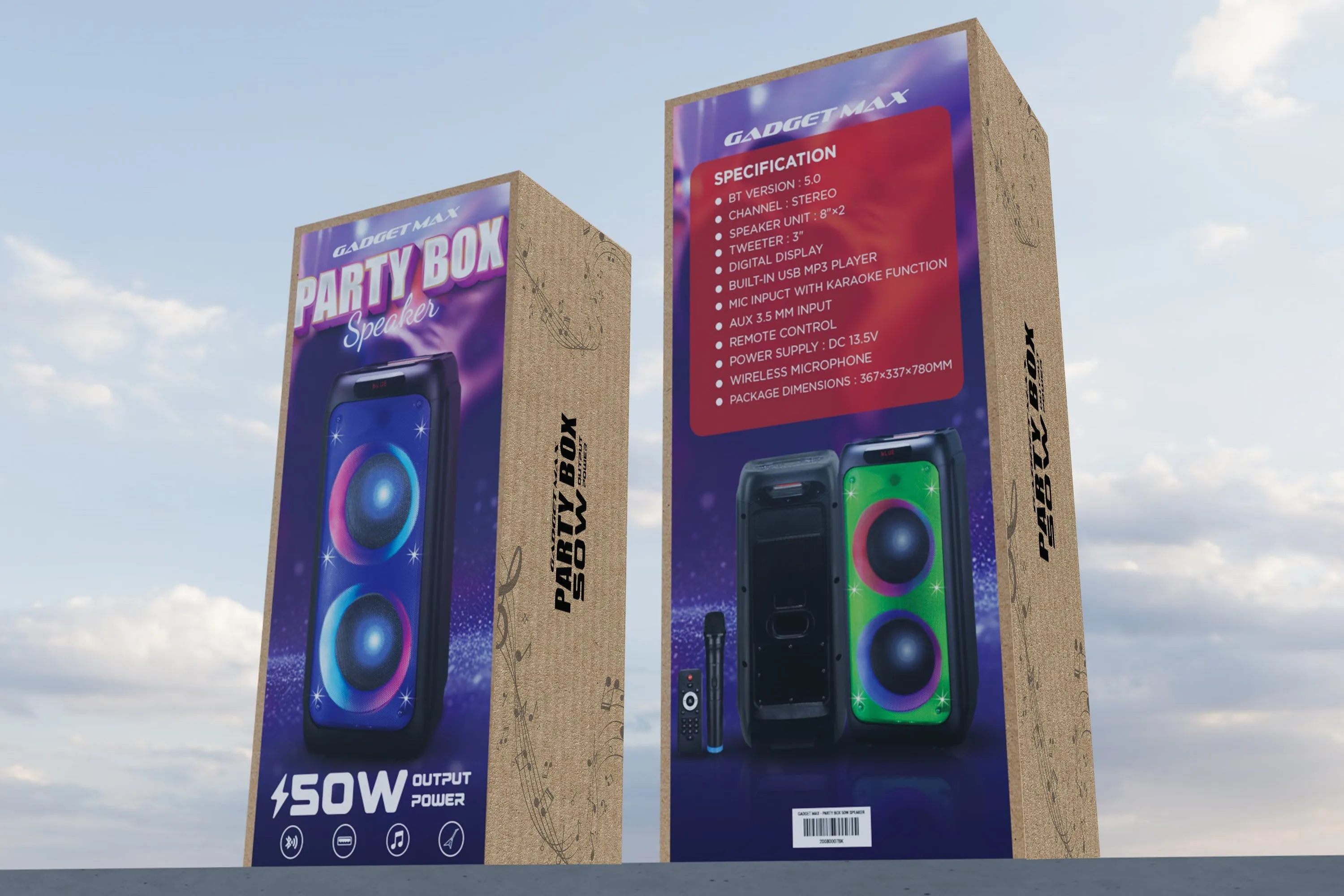 GADGET MAX GMPT-50 PARTY BOX 50W (8"*2) BLUETOOTH SPEAKER