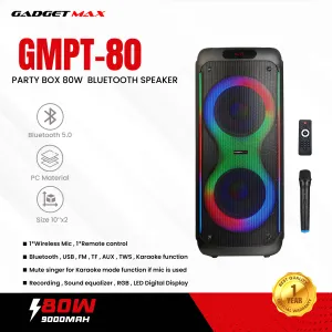 GADGET MAX GMPT-80 PARTY BOX 80W (10"*2) BLUETOOTH SPEAKER