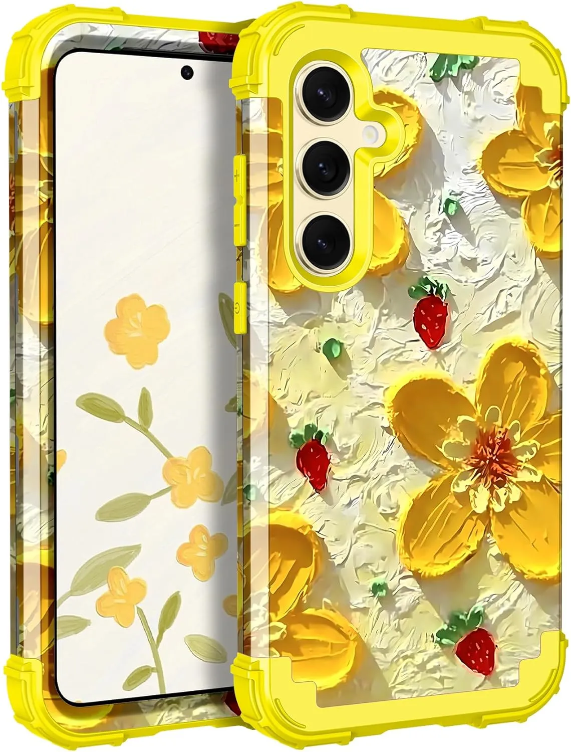 Galaxy S24 Plus 5G Shockproof 3 in 1 Heavy Duty Hybrid Rugged Full Body Protective Cute Oil Painting Flowers Cover Case