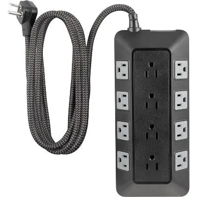 GE 12-Outlet Surge Protector 3540J Turtle 8' Braided Cord Black/Gray