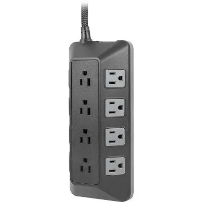 GE 12-Outlet Surge Protector 3540J Turtle 8' Braided Cord Black/Gray