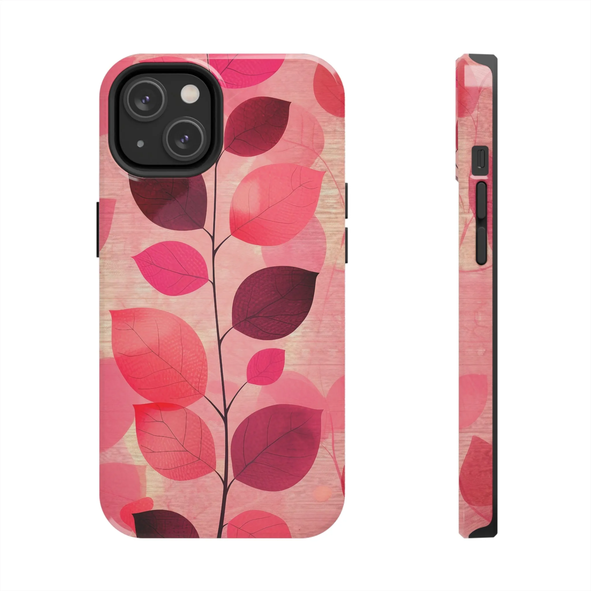 Girly Pink Abstract Leaf Design Tough Phone Case