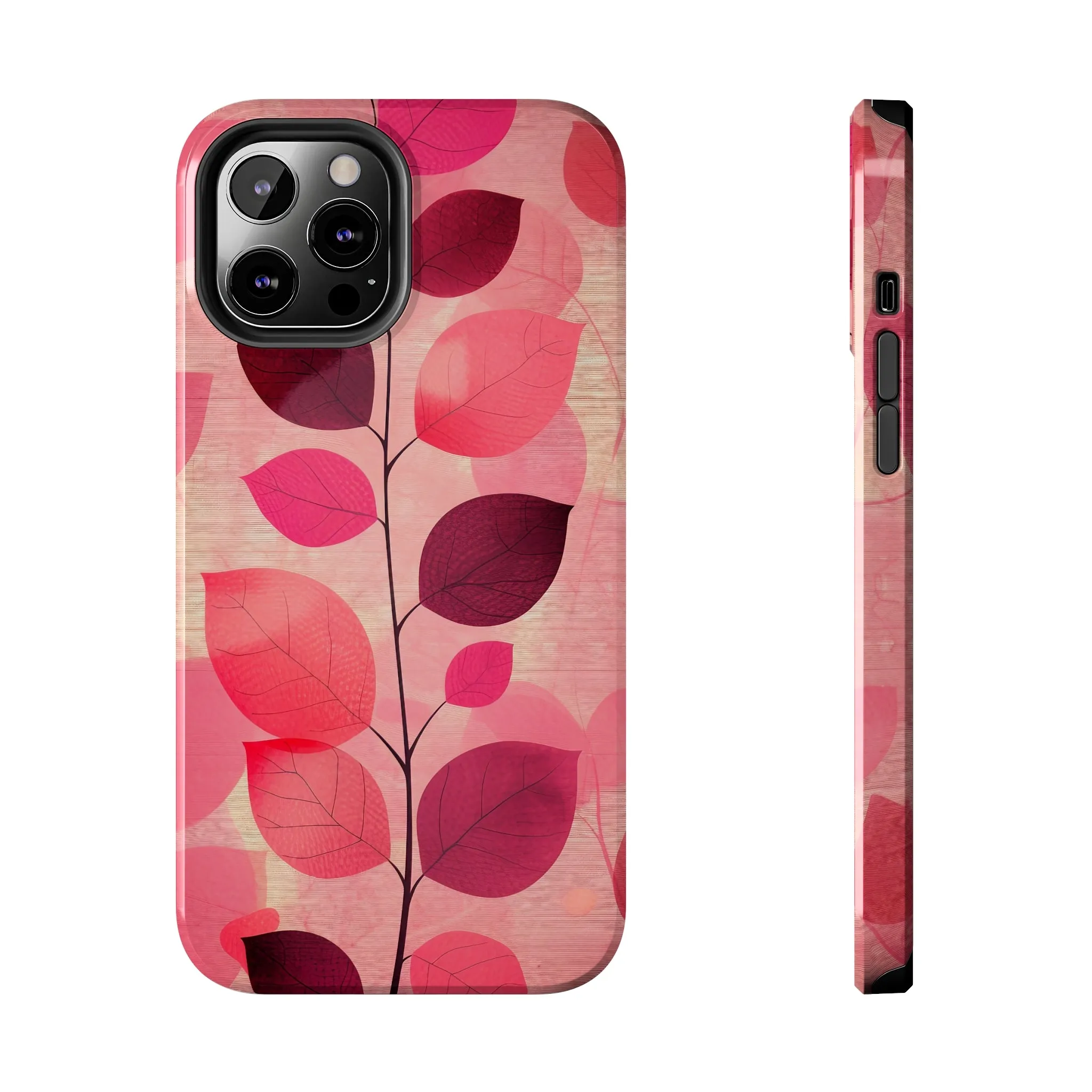 Girly Pink Abstract Leaf Design Tough Phone Case