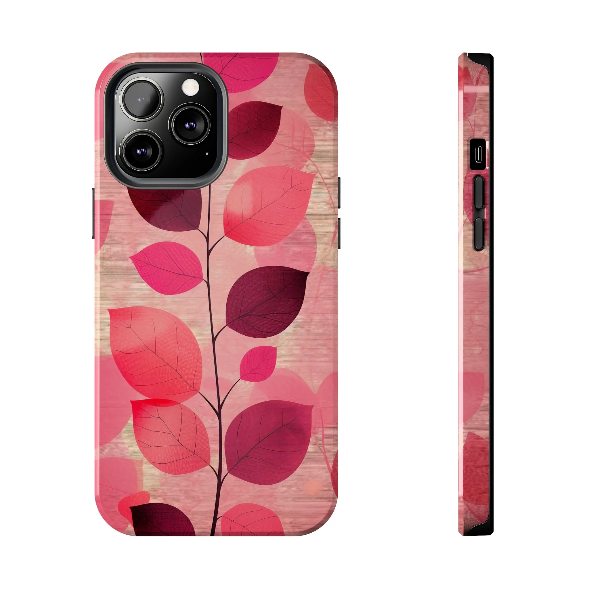 Girly Pink Abstract Leaf Design Tough Phone Case