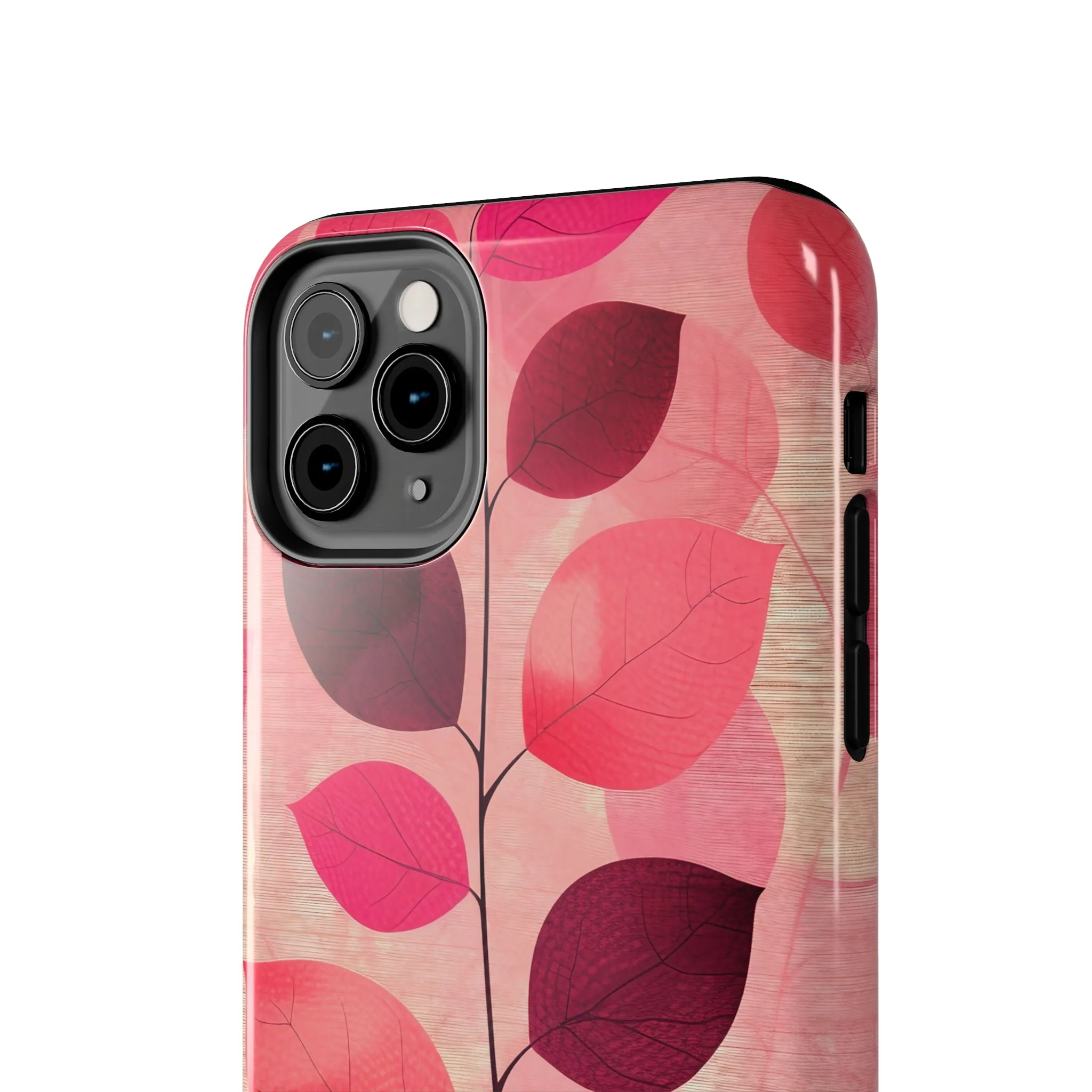 Girly Pink Abstract Leaf Design Tough Phone Case