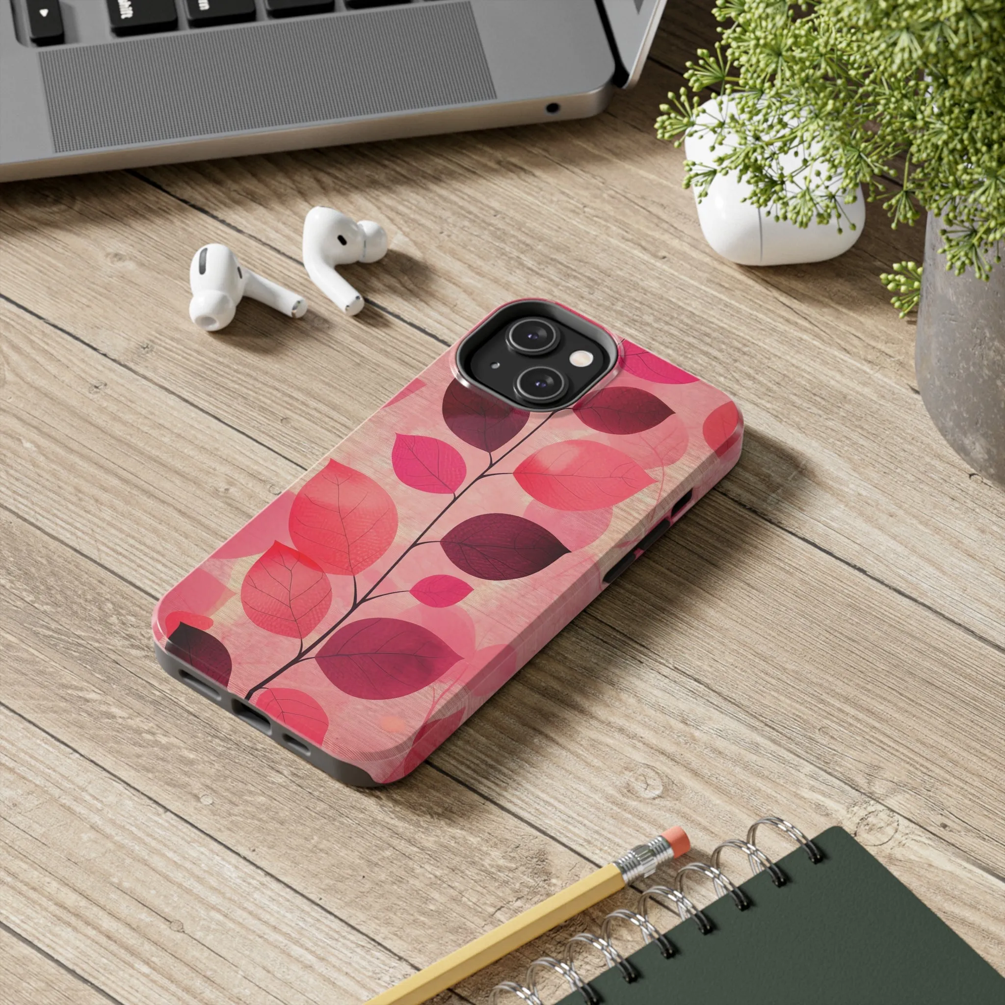 Girly Pink Abstract Leaf Design Tough Phone Case