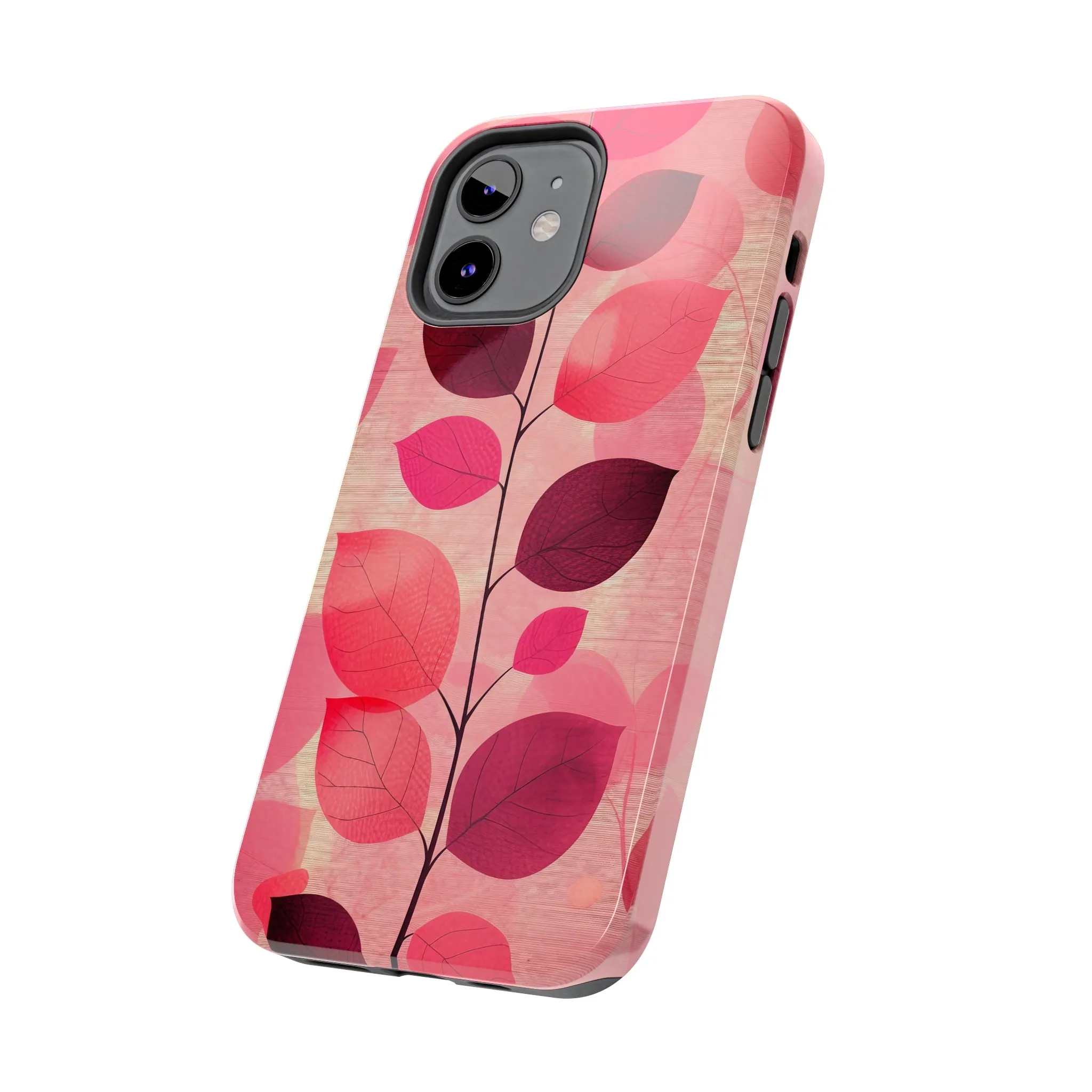 Girly Pink Abstract Leaf Design Tough Phone Case