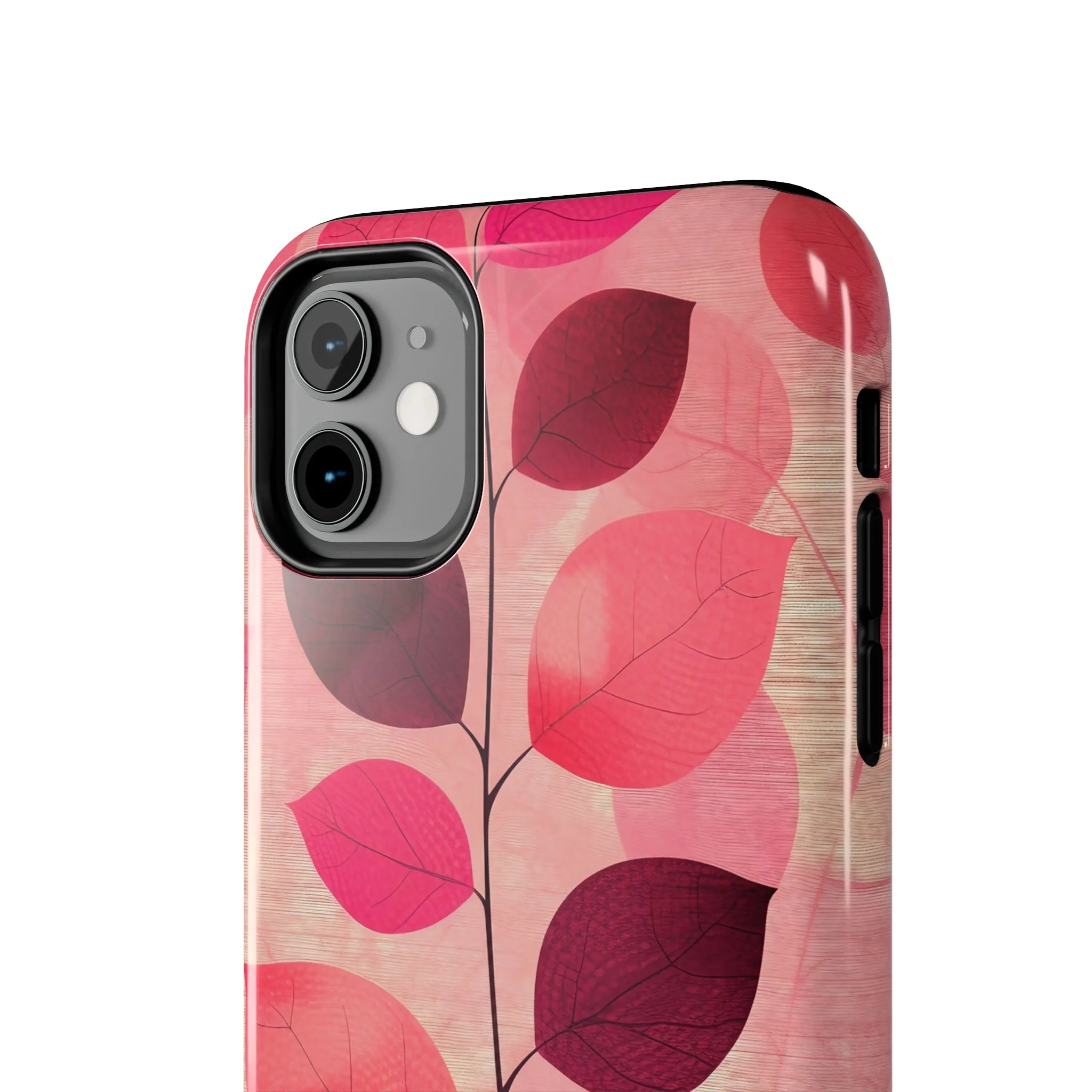 Girly Pink Abstract Leaf Design Tough Phone Case