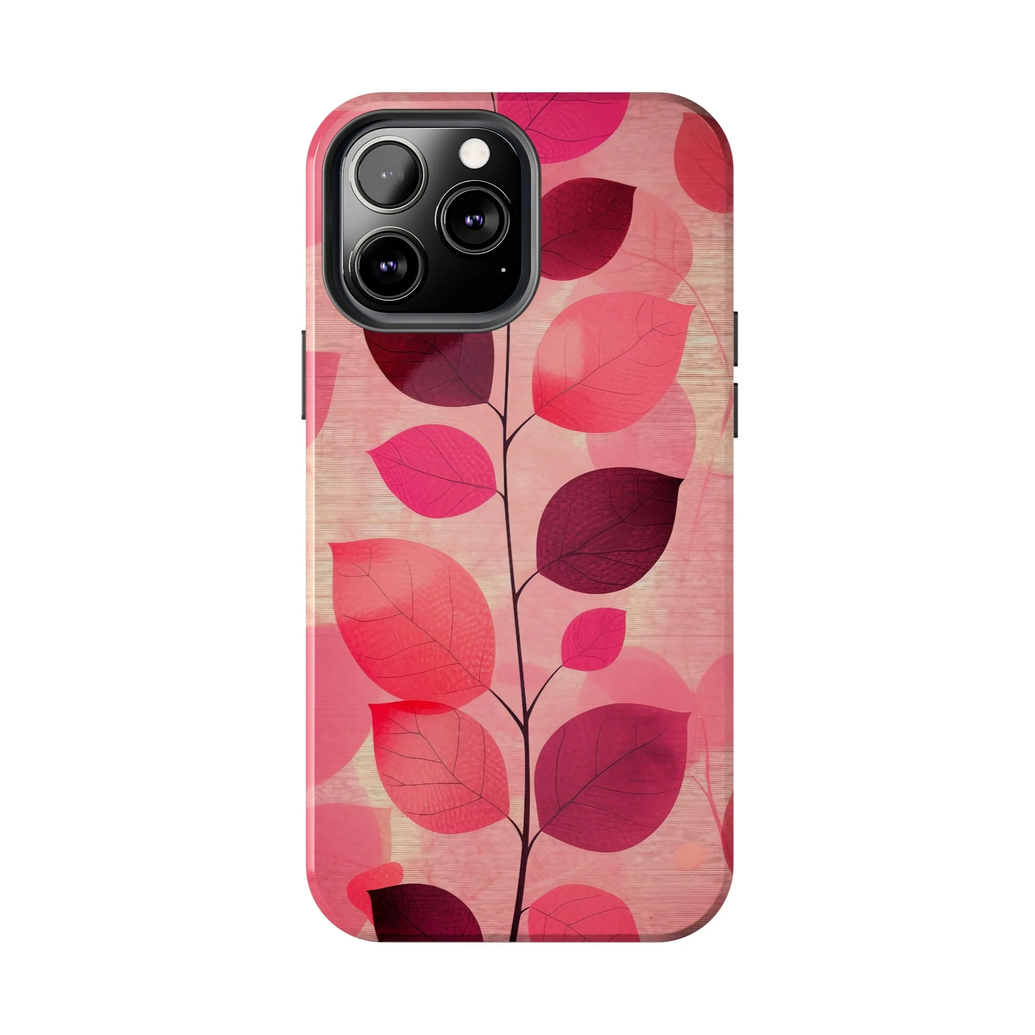 Girly Pink Abstract Leaf Design Tough Phone Case