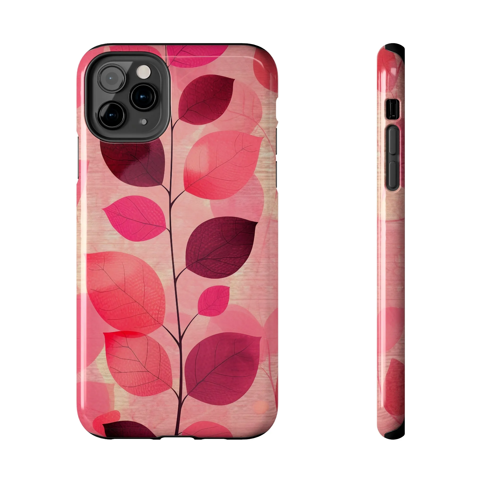 Girly Pink Abstract Leaf Design Tough Phone Case