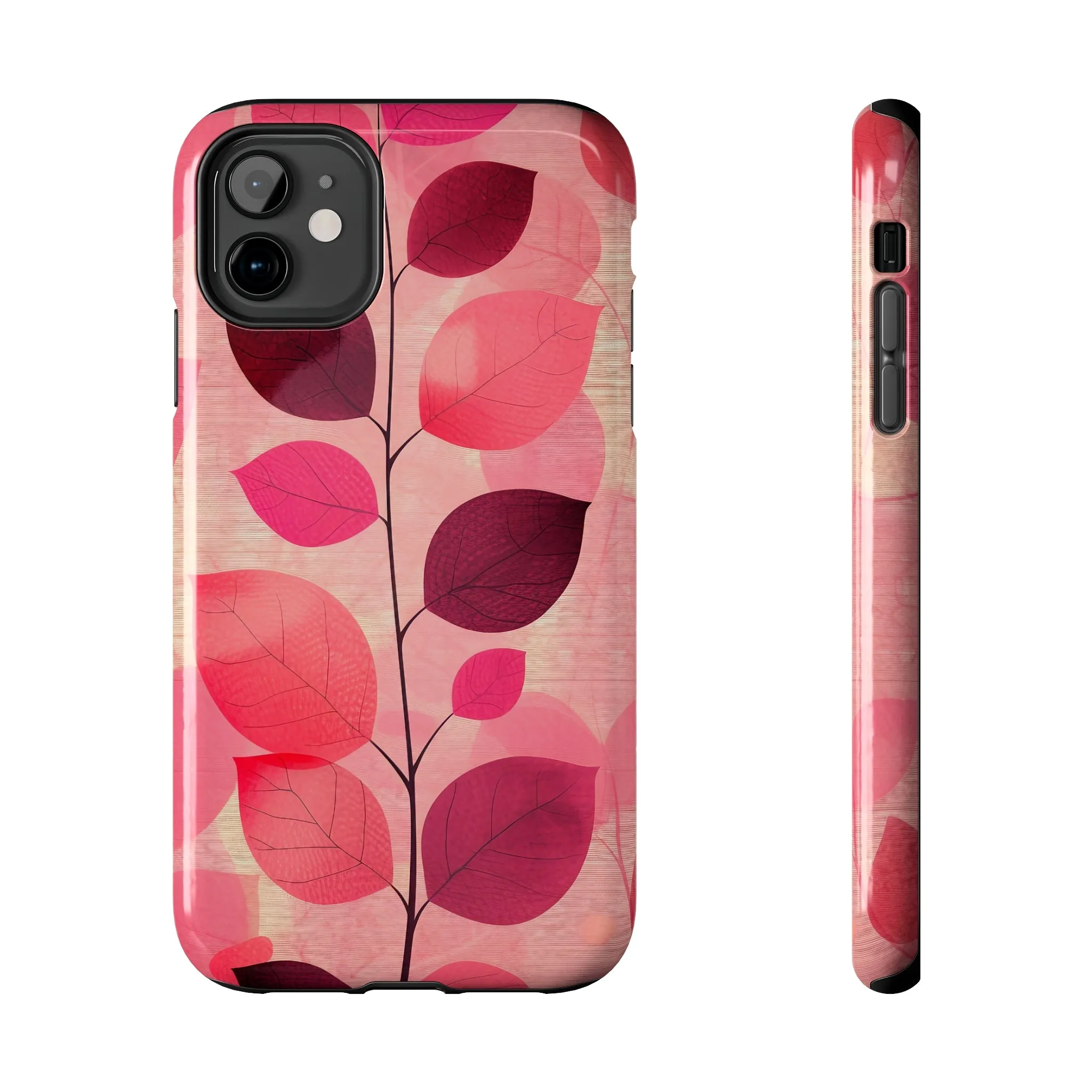 Girly Pink Abstract Leaf Design Tough Phone Case