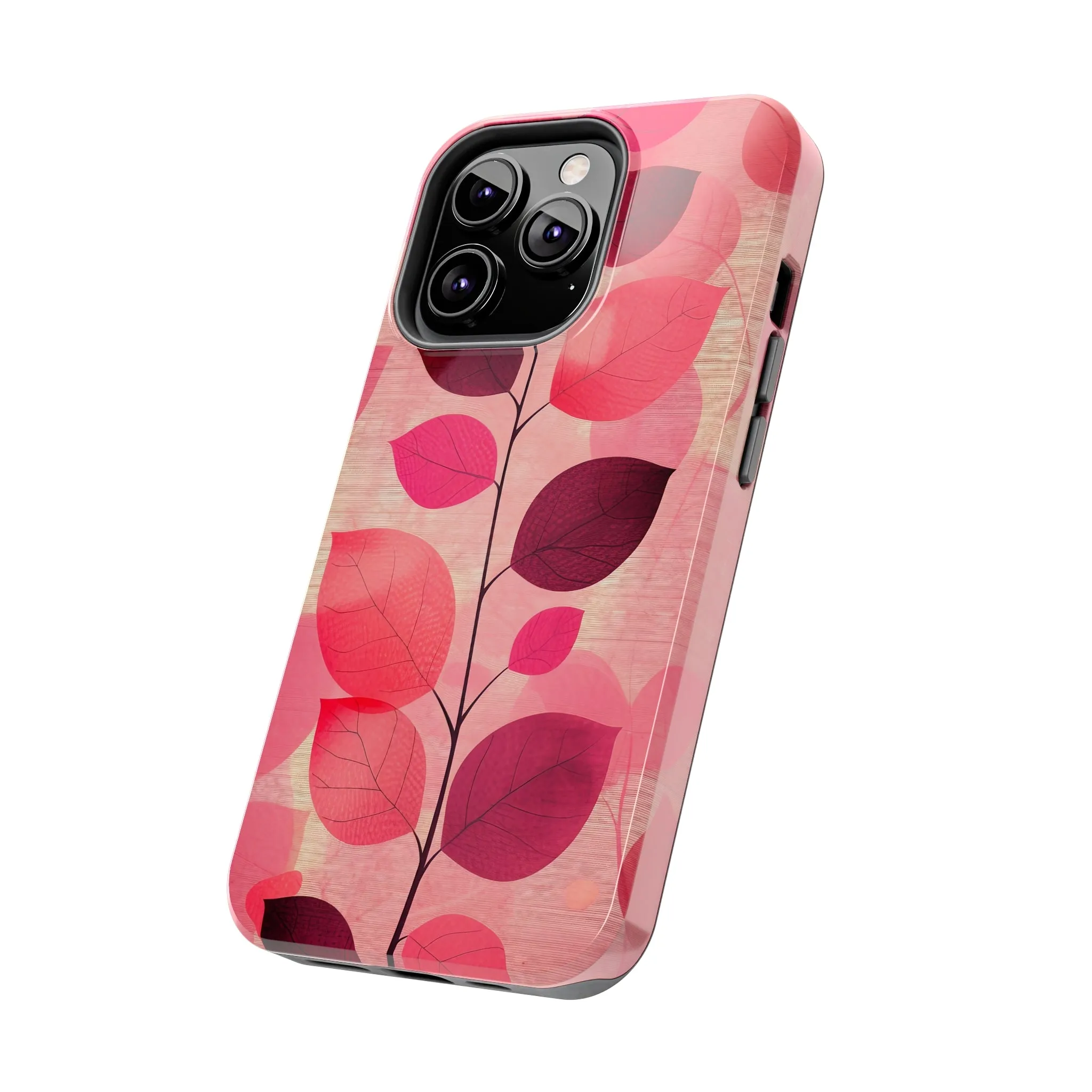 Girly Pink Abstract Leaf Design Tough Phone Case