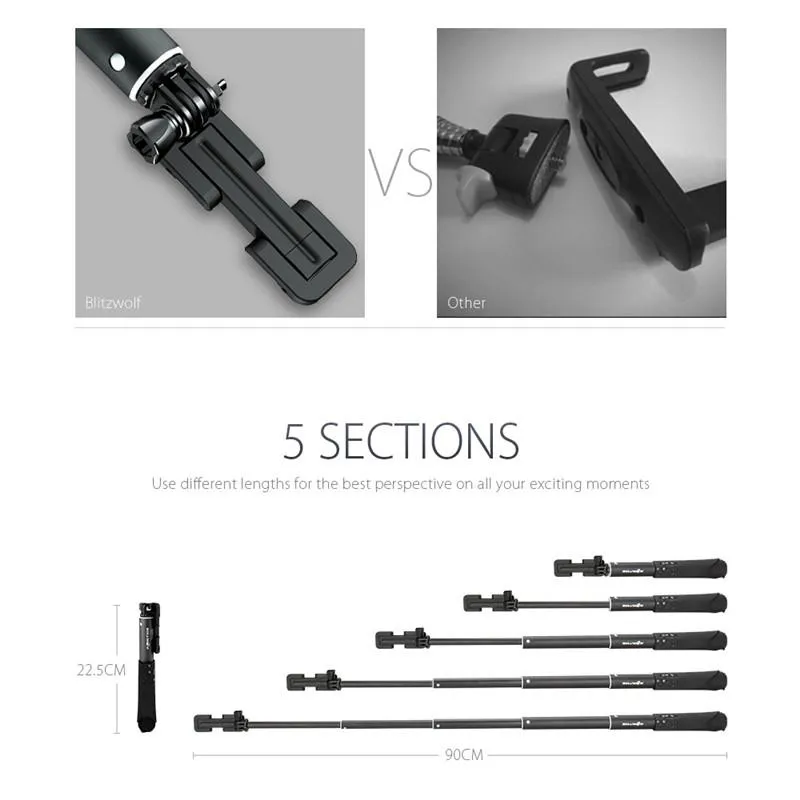 GOPRO/SMARTPHONE EXTENDABLE BLUETOOTH SELFIE STICK