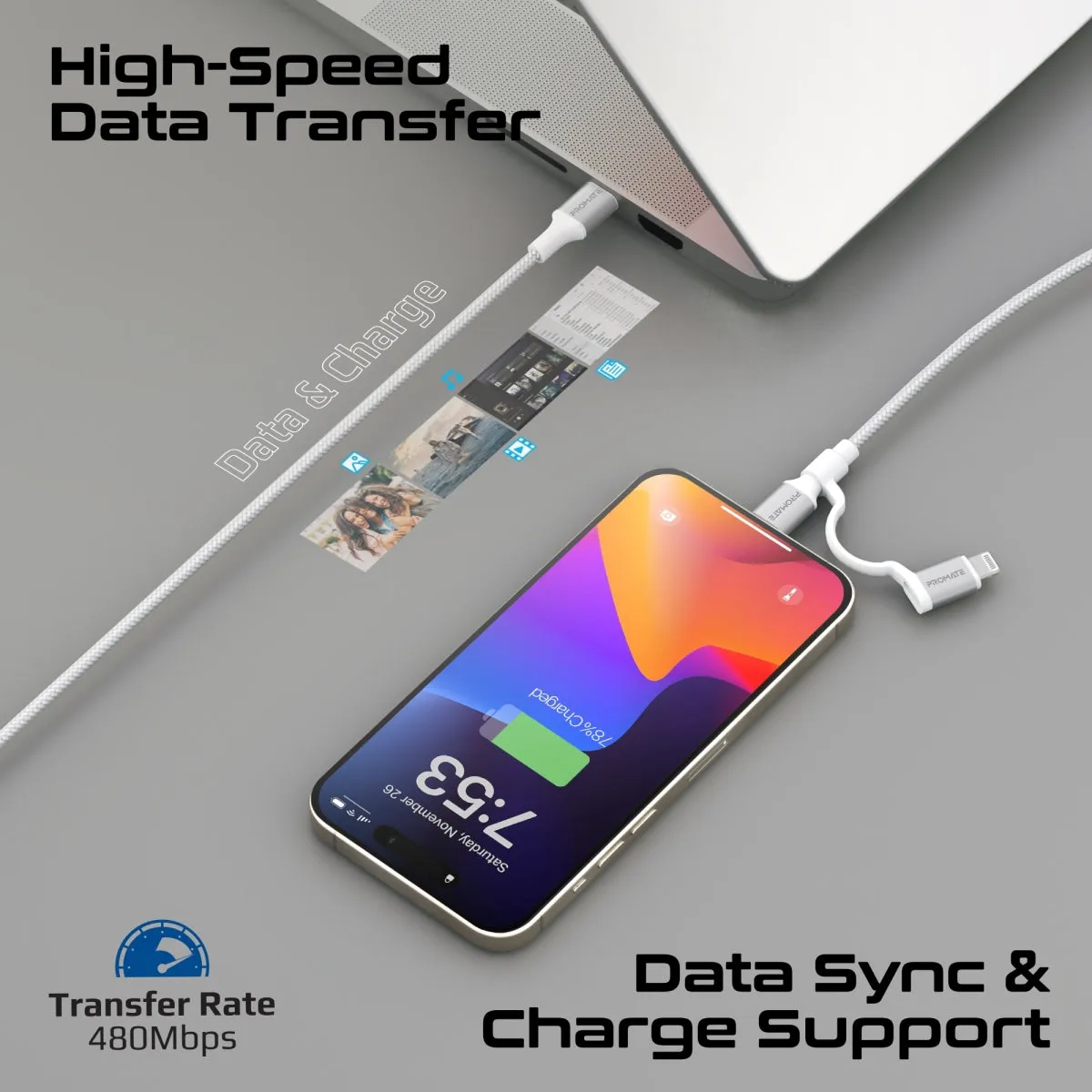 High Tensile Strength 60W High-Speed Multi-Device Charging Cable