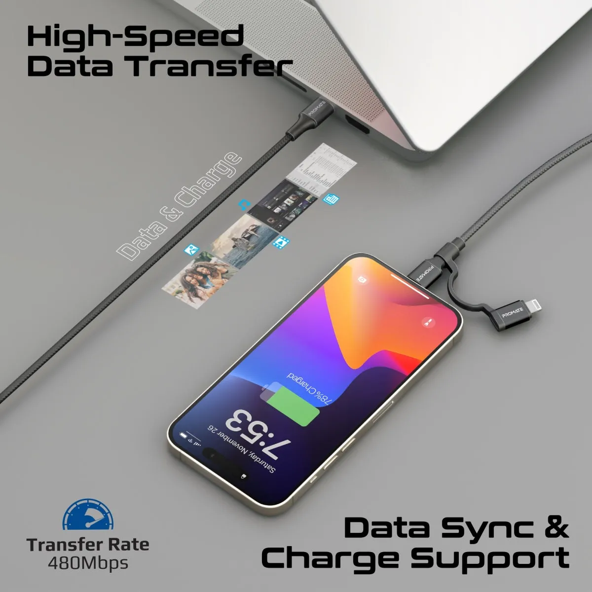 High Tensile Strength 60W High-Speed Multi-Device Charging Cable