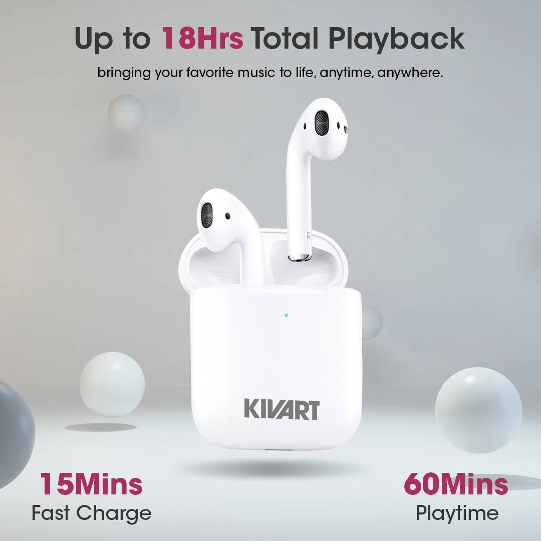 Kivart Rush | Affordable Wireless Earbuds | 18-hour Playtime in one Charge | Fast Charging | Dual Device Pairing | Best Fit for all Ear sizes | 10mm Drivers