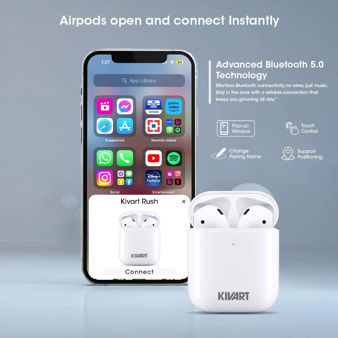 Kivart Rush | Affordable Wireless Earbuds | 18-hour Playtime in one Charge | Fast Charging | Dual Device Pairing | Best Fit for all Ear sizes | 10mm Drivers