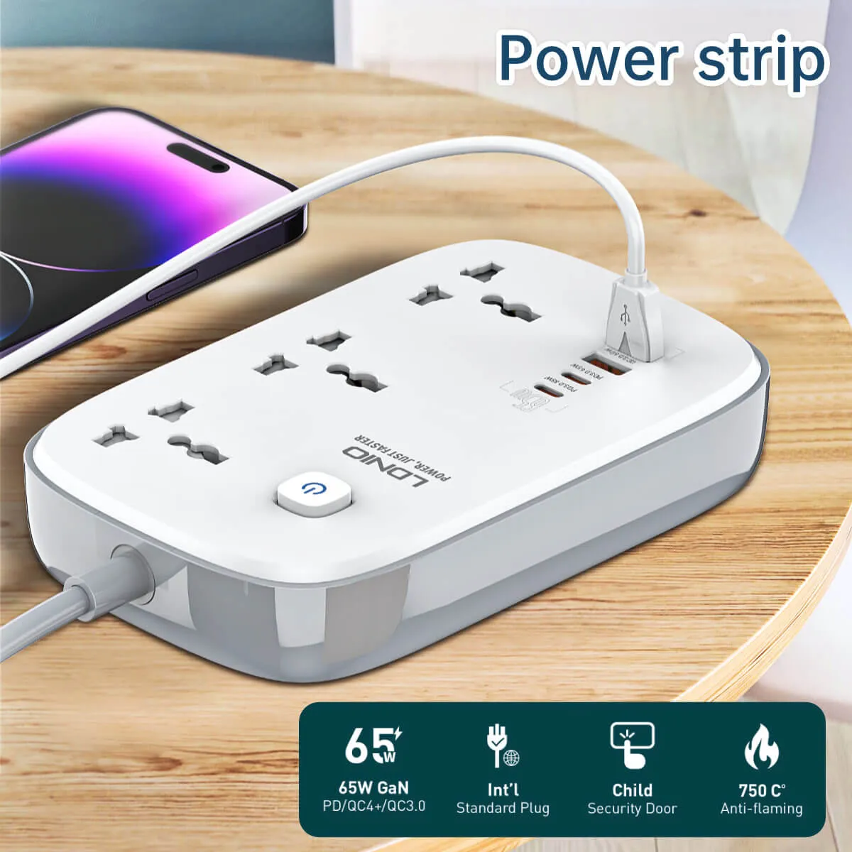 LDNIO 3 AC Outlets 4 USB Power Strip SC3416