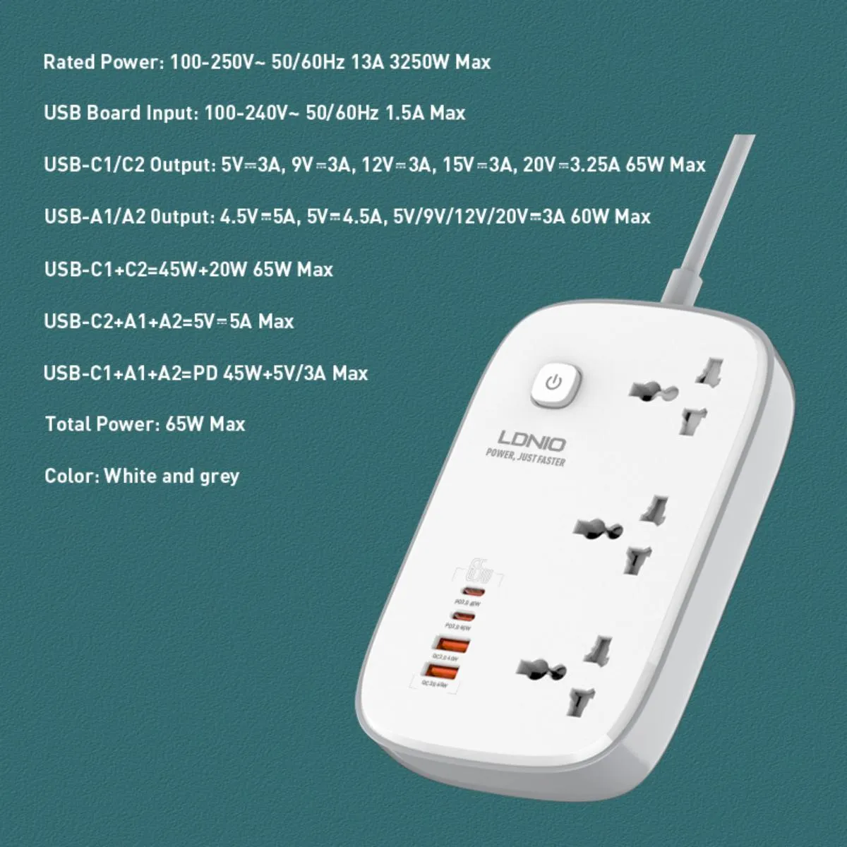 LDNIO 3 AC Outlets 4 USB Power Strip SC3416