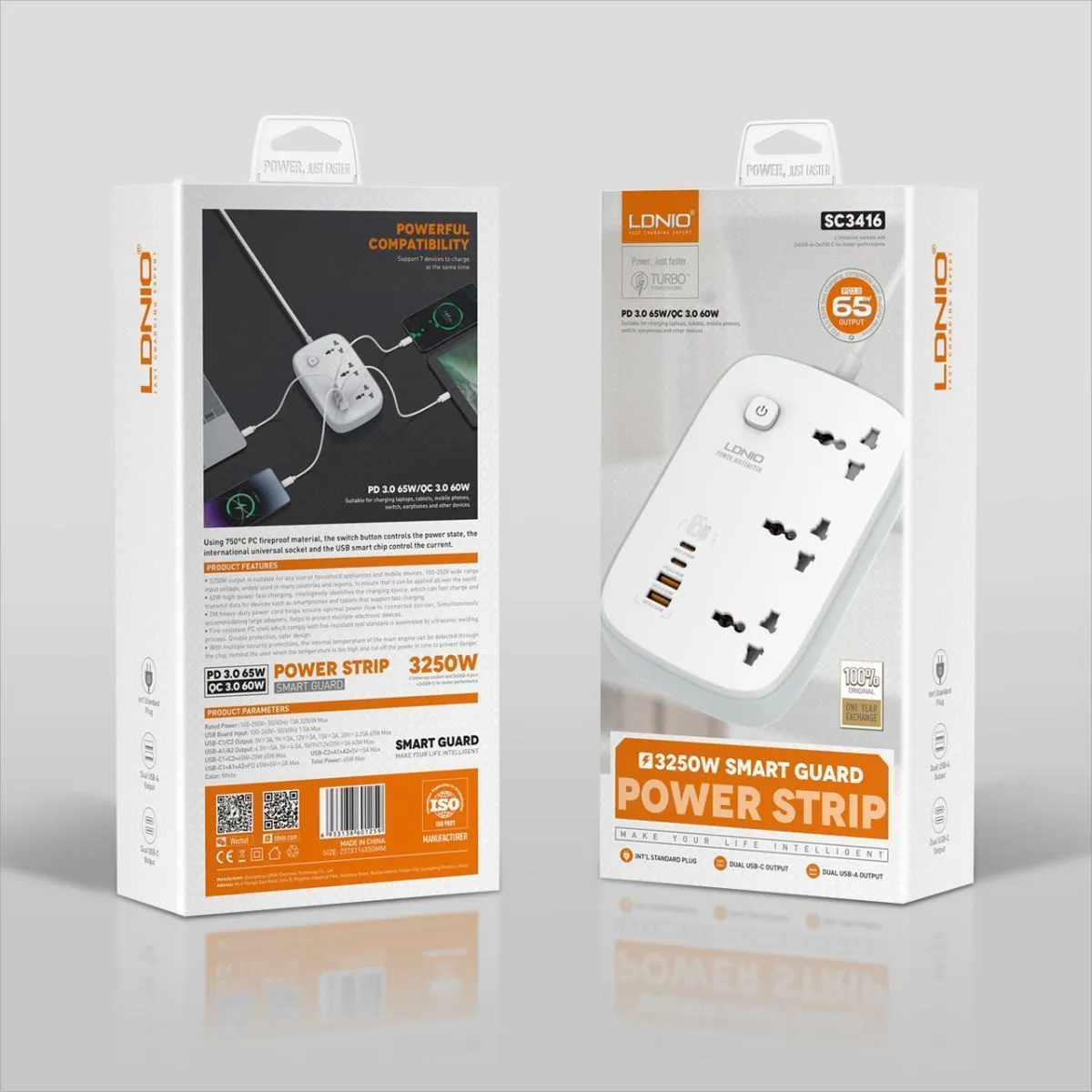 LDNIO 3 AC Outlets 4 USB Power Strip SC3416